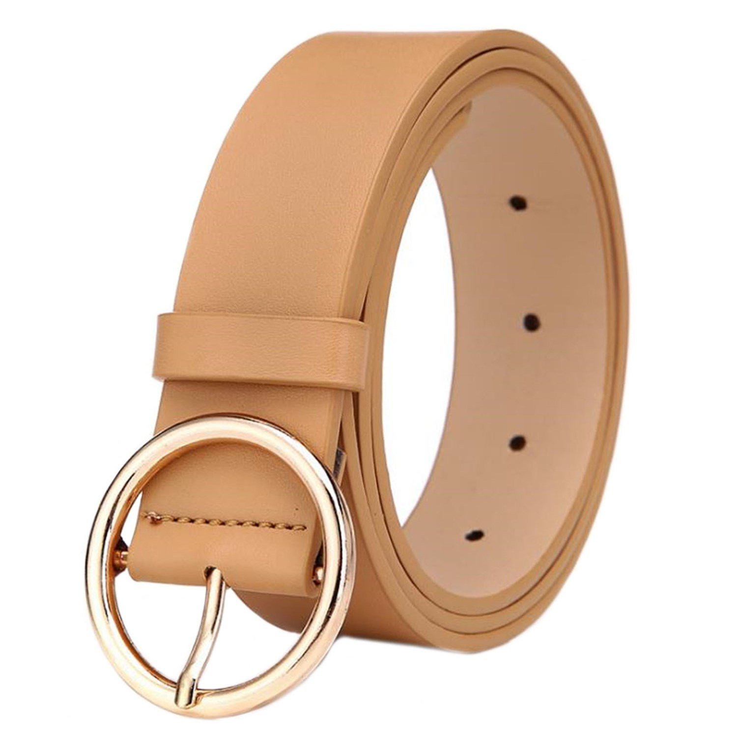 Meshikaier Women's Brown Fashion Pu Leather Belt Casual Waist Belt With Round Metal Buckle (Brown)