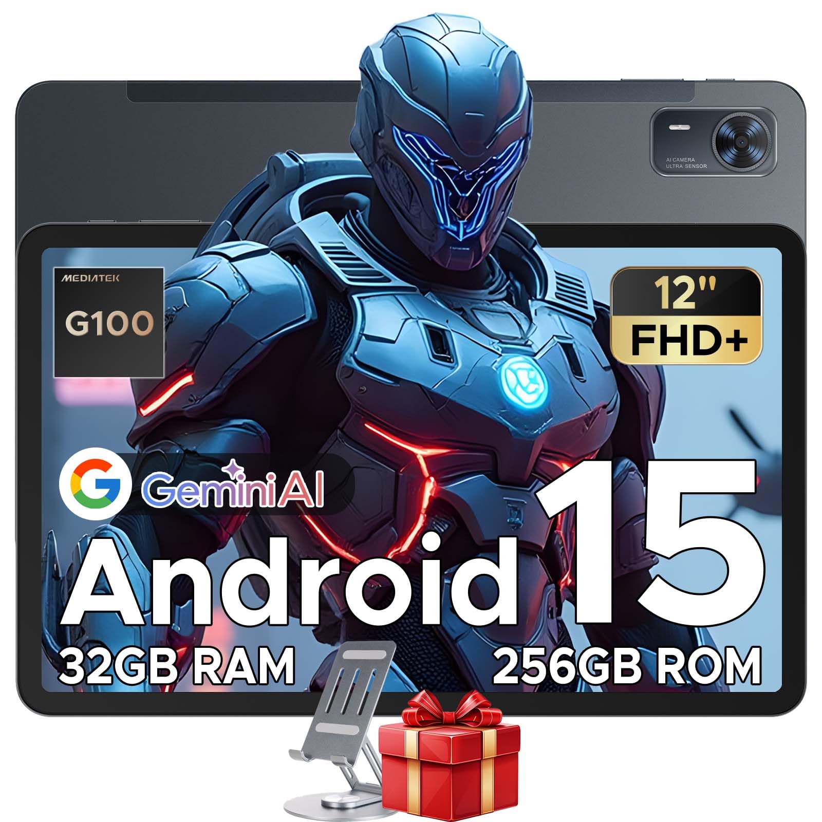 DOOGEE Tab E3+ Tablet 12 Pollici Helio G100, Android 15 Gaming Tablet Con Sim 2.4K 7.5mm, 32GB+256GB, 8800mAh 18W OTG 4G LTE, Dual Card Slots WiFi 2.4G/5G, 13MP+5MP, 90Hz Quattro Altoparlanti, Grigio