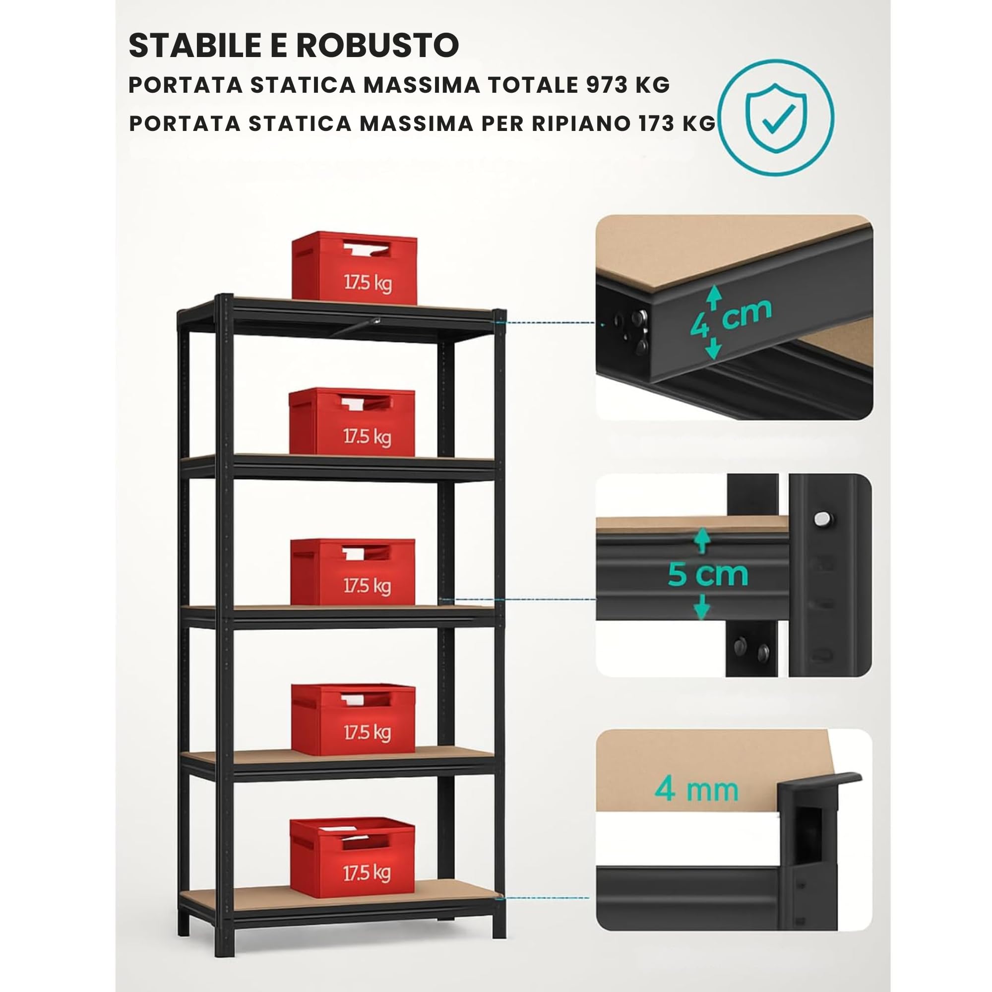 casa pura Set di 2 Scaffale per carichi Pesanti, 30x75x150 cm, con Struttura in Acciaio, Portata Fino a 650 kg, 5 Ripiani Regolabili, Colore: Nero