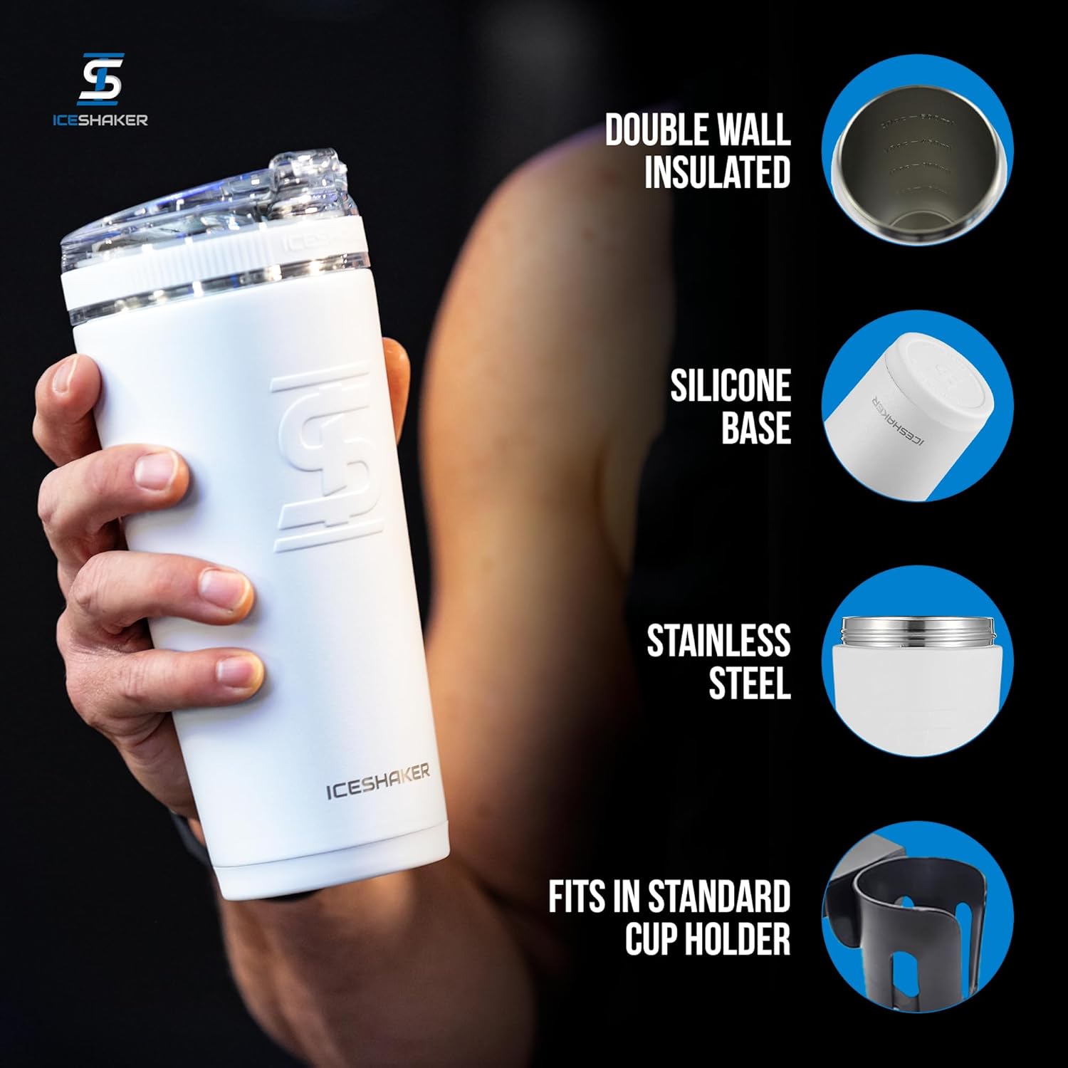 Ice Shaker Insulated Stainless Steel Tumbler | 20 oz, White | 30+ Hours Cold & 12+ Hours Hot | Removable Straw and Drink Spout | Odor-Free Tumbler Cup Water, Coffee, Tea, Smoothies, Cocktails - Image 2
