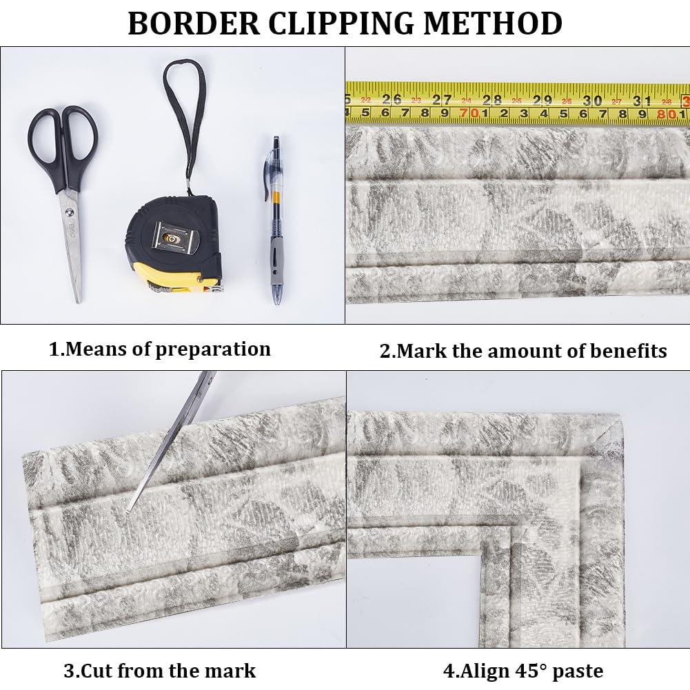 Craspire 88 X 3 Pouces Gris Grain 3D Bordure De Papier Peint