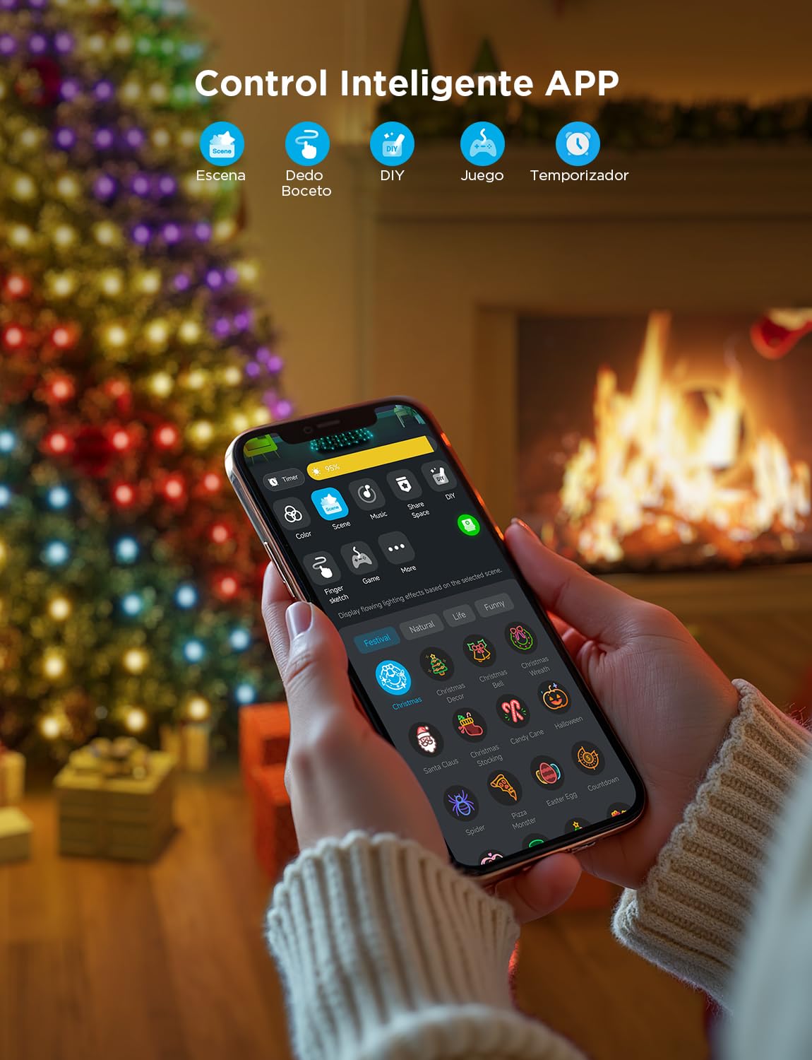 Govee Luces Arbol Navidad, RGBIC 480 LEDs Guirnalda Luces de Navidad, 2M*24 | Música Sync, Control por Voz, 60+ Modos Escena para la Decoración Navideña, Green Wire