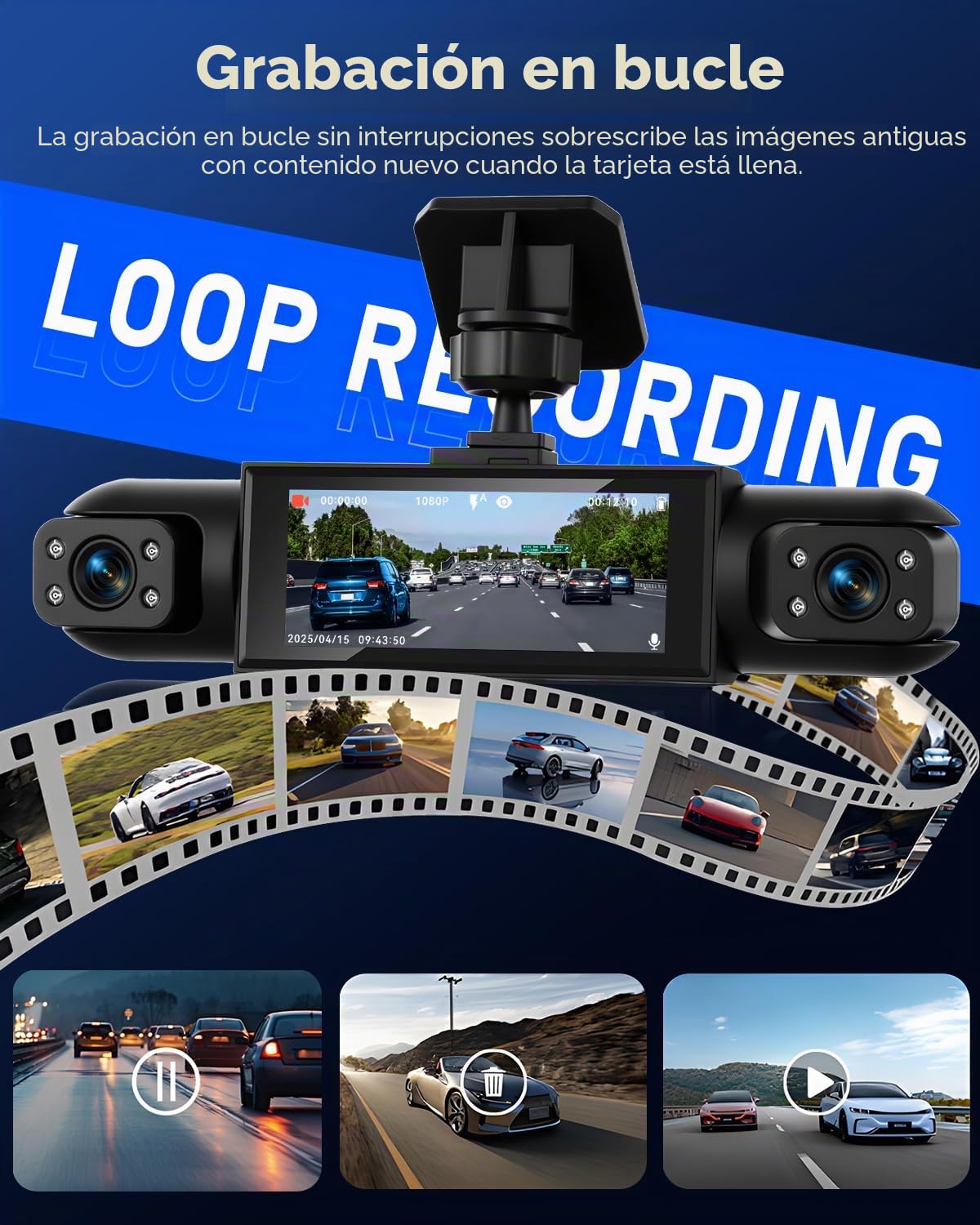 NHOPEEW Cámara Frontal y Trasera de 4 Canales para automóviles con Pantalla de 3,16 Pulgadas - Cámara de salpicadero con visión Nocturna 360° 8R, grabación en Bucle y detección de Movimiento