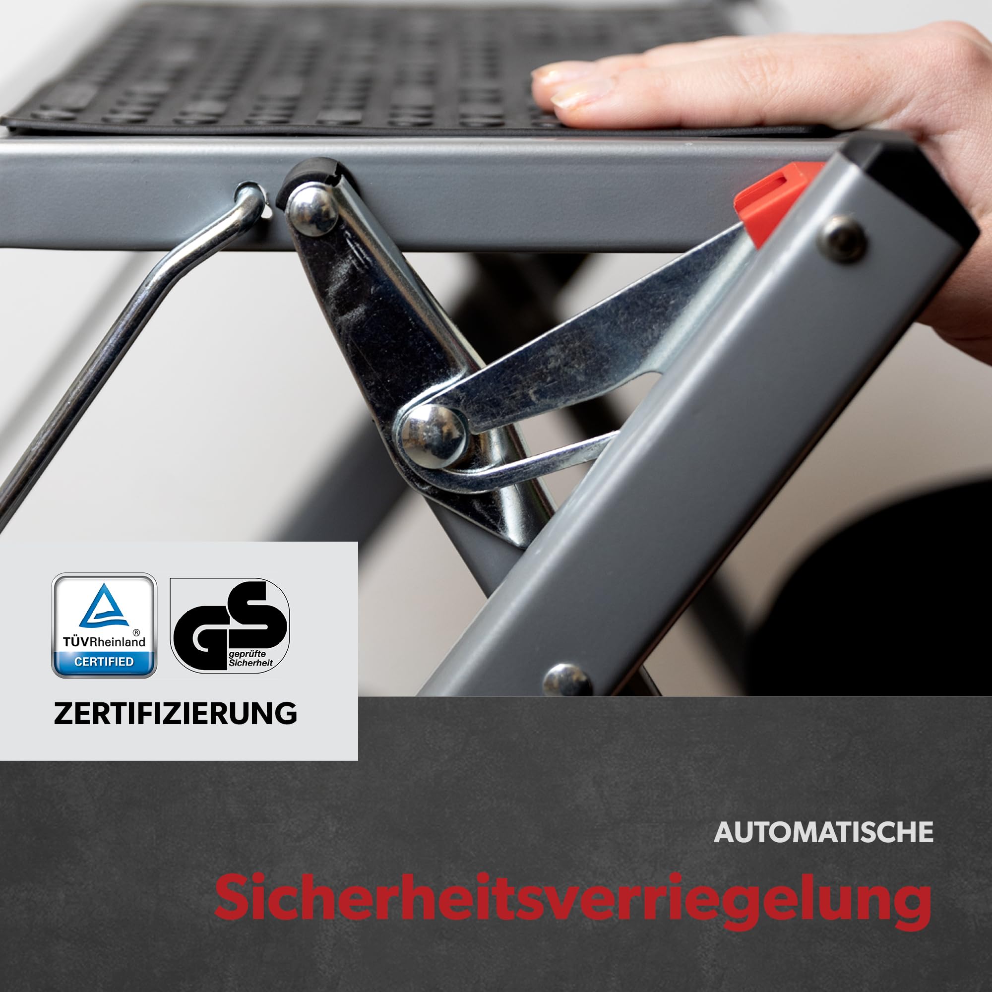 siwitec Mini Klapptritt mit 2 Stufen, Faltbare Leiter, Tritthocker bis zu 150 kg belastbar, Trittleiter mit extra Breiten Stufen, Haushaltsleiter in Anthrazit aus Stahl, TÜV/GS Zertifiziert