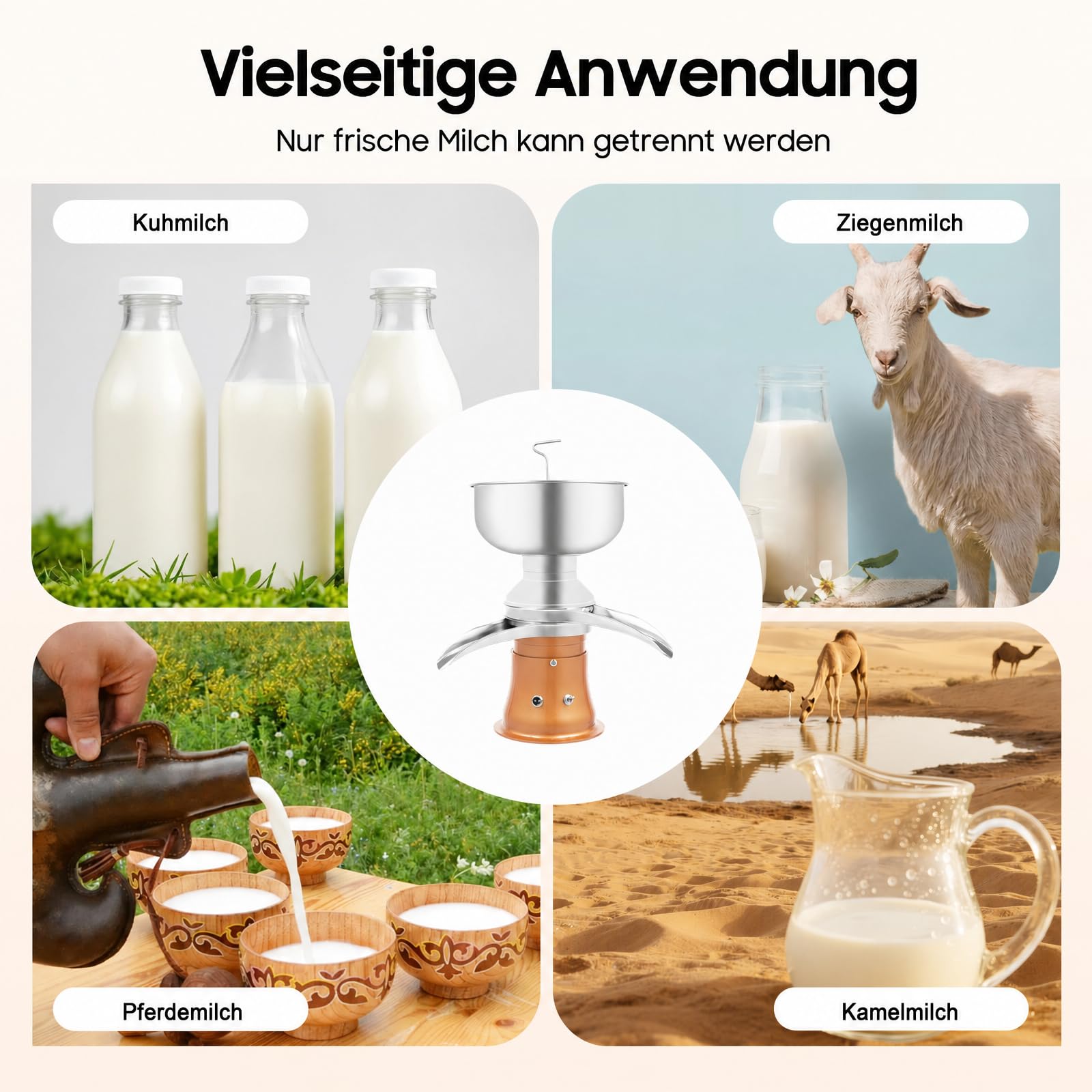 Elektrischer Milchabscheider mit 5L Milchtank, 50L/H Elektrische Milchzentrifug für Kuhmilch Ziegenmilch, Einstellbarer Sahneanteil, Starke Zentrifugalkraft