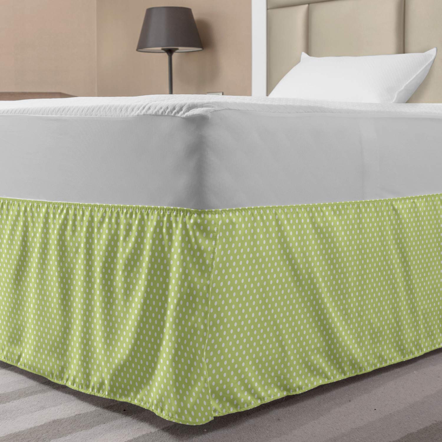 Lunarable Polka Dots Elastic Bed Skirt Polka Dots Graphic Print Femininity in 60s Dated Past Form of The