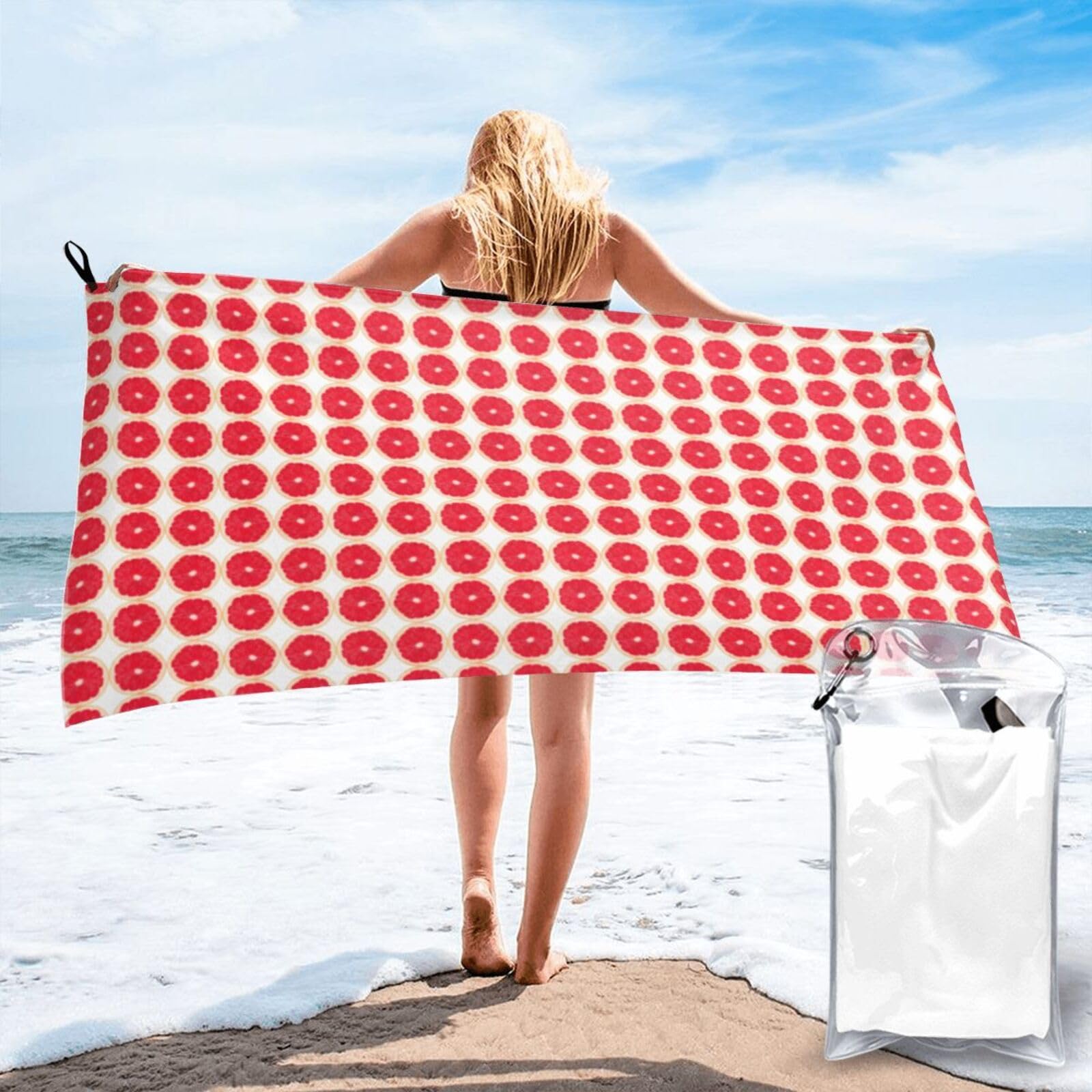 VCzsdff Pink Ripe Grapefruit Slice Print Quick Dry Towel Compact Beach Shower Wrap For Camping Fitness