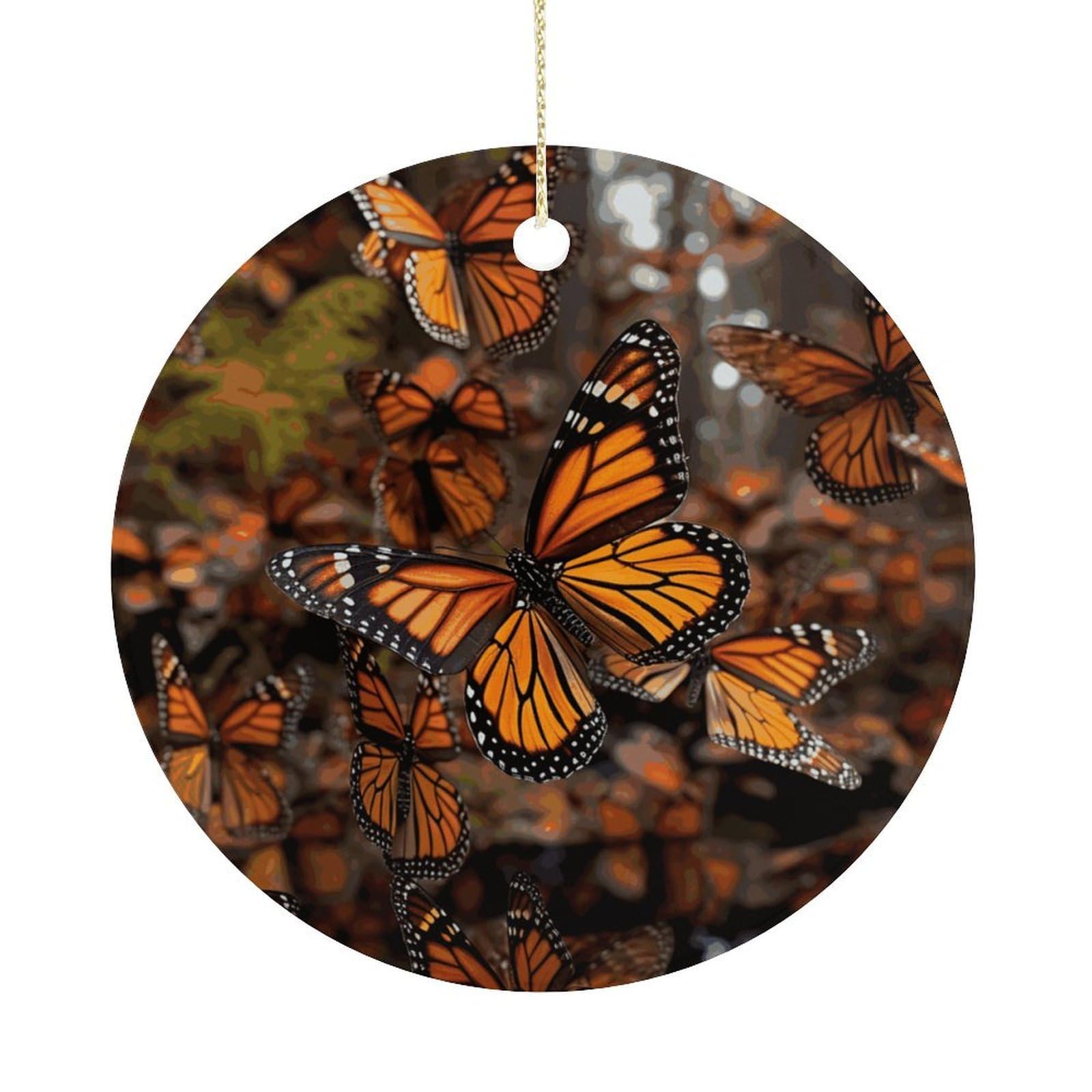 Monarch Butterflies Christmas Ornaments Colorful Round Ceramic Ornament Christmas Hanging Decor Christmas Tree Decorations Xmas Keepsake for Women Men Xmas Holiday Party
