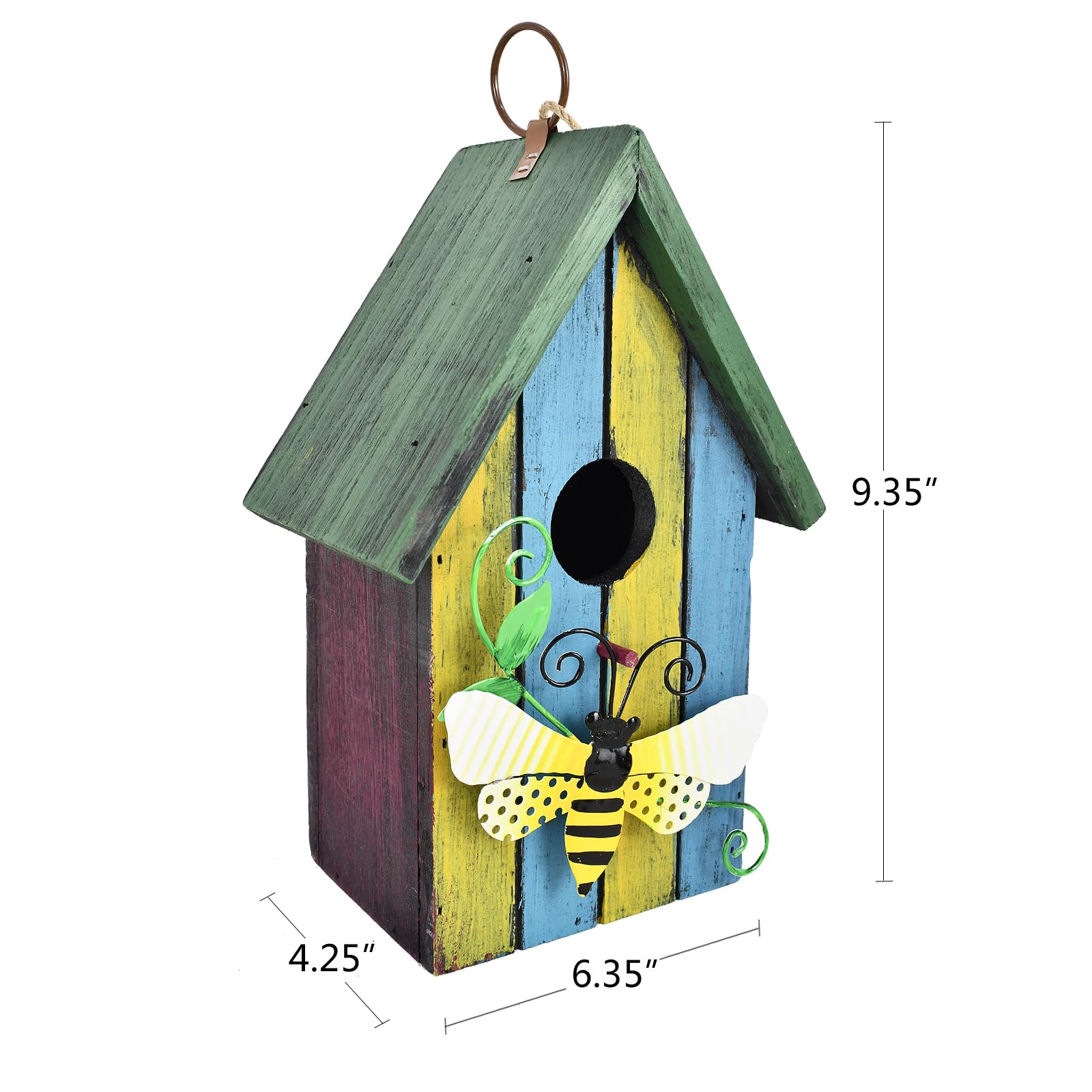 Casetta per uccelli decorativa in legno da appendere, dipinta a mano, per esterni, giardino, mangiatoia per uccelli per fringuelli, colibrì, cardinali, campanuli, passeri, cincate (ape)