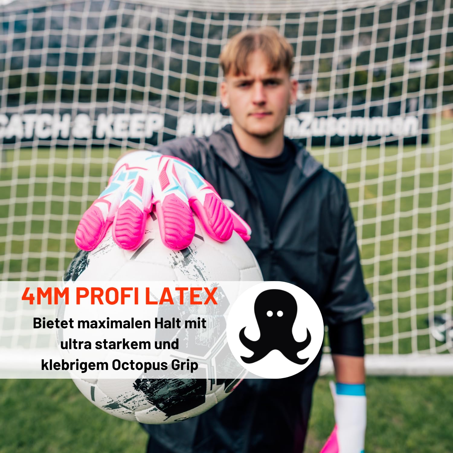 CATCH&KEEP Profi Torwarthandschuhe für Erwachsene - maximaler Grip - Premium Modell - Tormannhandschuhe Fussball - mit unserem Octopus Grip