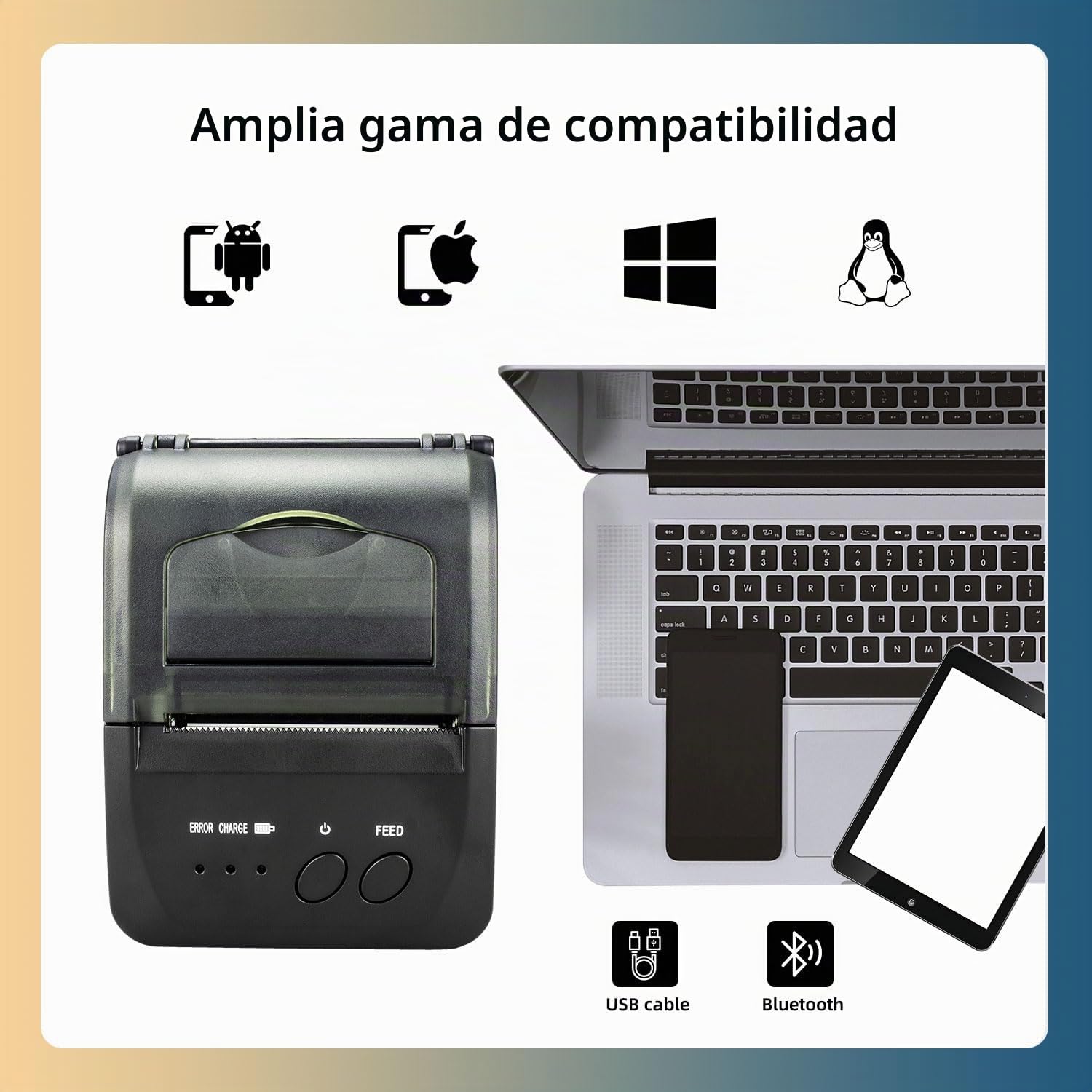 NetumScan Impresora térmica inalámbrica Bluetooth de 2 Pulgadas 58 mm Mini USB POS Impresora para Restaurante minorista Compatible con Android/iOS/PC/Windows NS1809DD