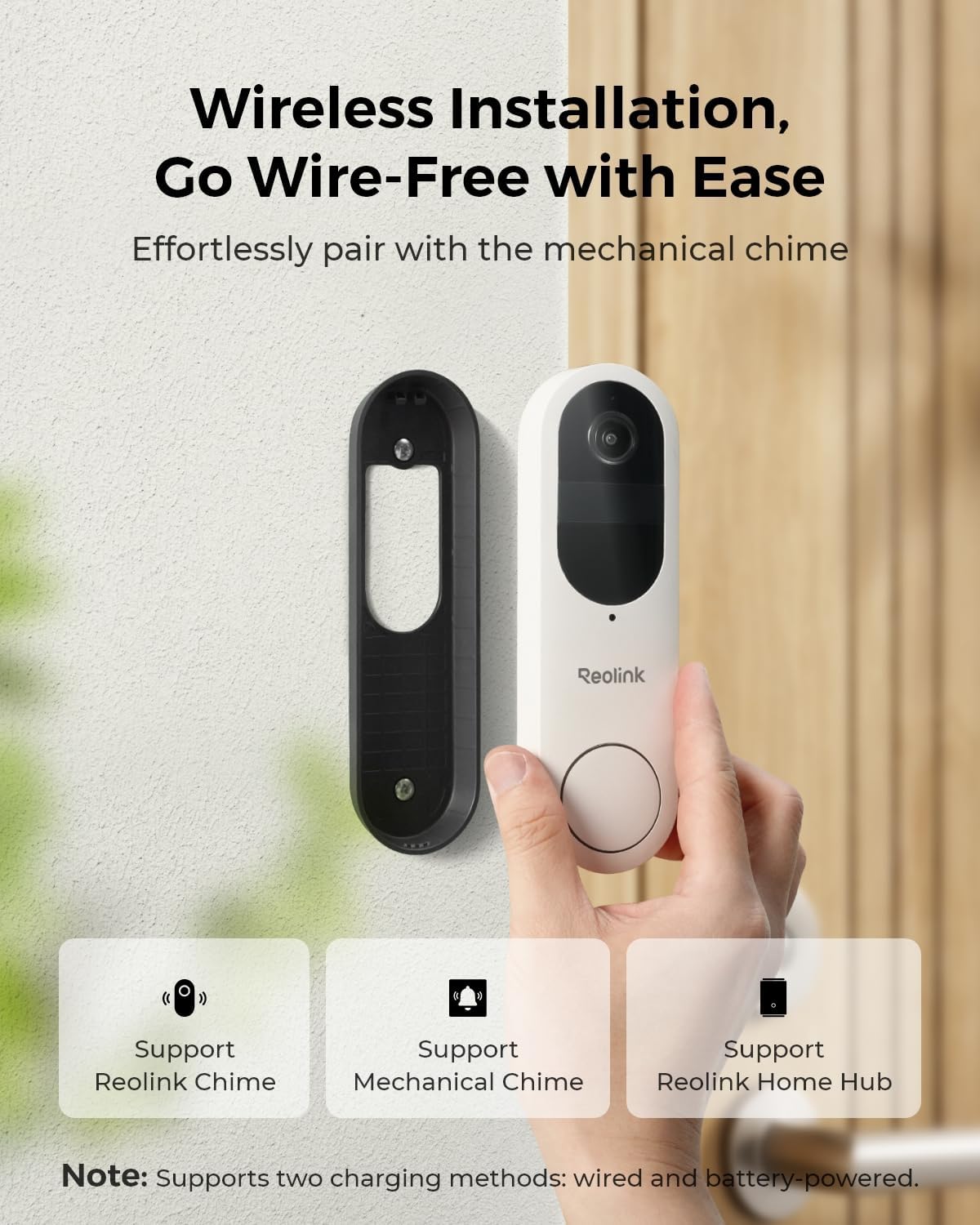 REOLINK Wireless 2K Battery Video Doorbell Camera, 150°x150° Head-to-Toe View, 2.4/5 GHz WiFi, Battery or Wired Power Options, Two-Way Talk, Person/Vehicle/Package Detection(Chime not Included)