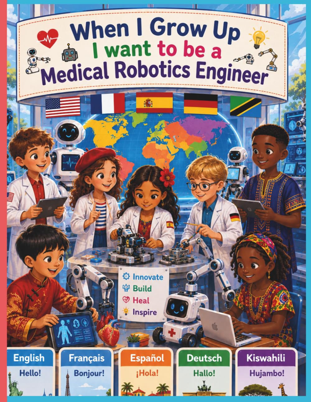 When I Grow Up I Want to Be a Medical Robotics Engineer: A Multilingual STEM Story & Coloring Adventure in English, French, Spanish, German & Swahili for Future Engineers and Young Innovators