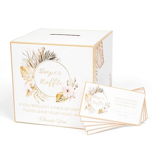 50 boletos para sorteo de pañales para baby shower, juegos de baby shower, decoraciones bohemias para baby shower, caja de rifa de pañales para baby