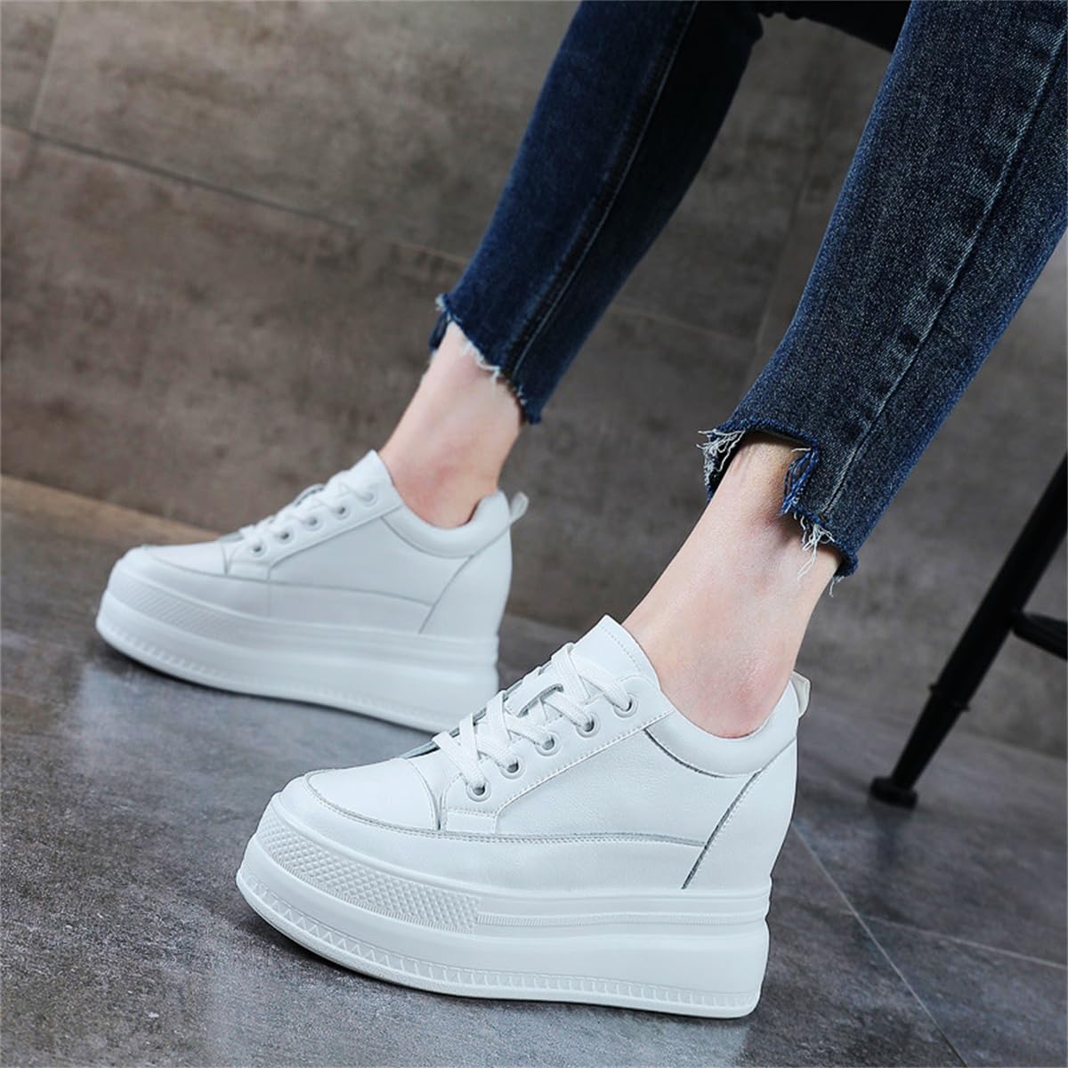VEACAM Zapatos De Tacón De Cuña para Mujer, Calzado De Tenis De Cuero Antideslizante Transpirable Zapatillas De Moda para Niñas