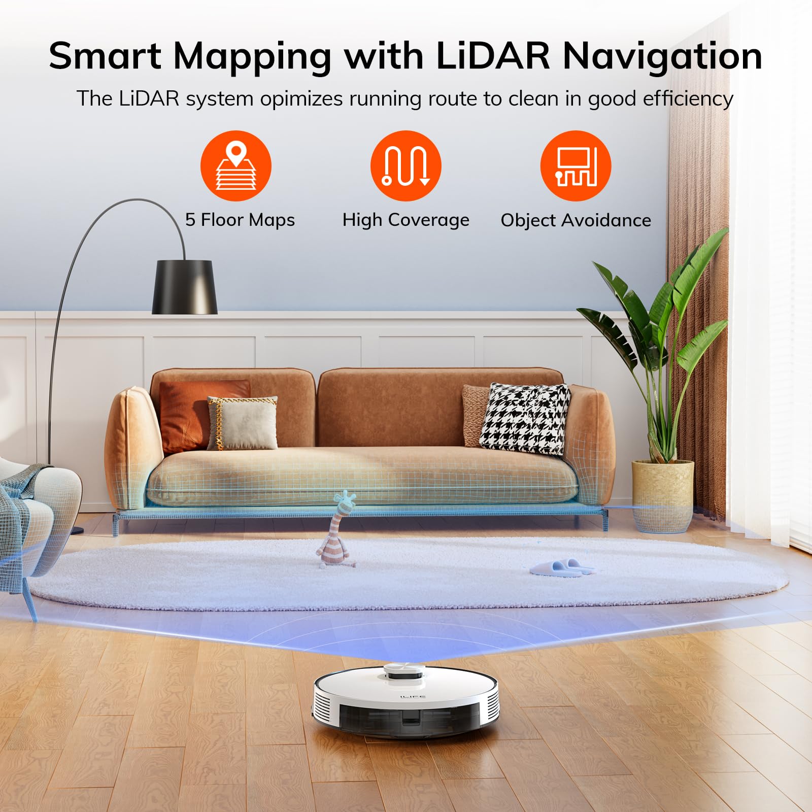 ILIFE A30s Robot Vacuum Cleaner, 10000Pa Max Suction Power with Lidar Navigation, Home Mapping, No-Go Zone, 150 Mins Max, 2.4G WiFi/App/Alexa/Remote Control, for Hard Floor, Carpet and Pet Hair - image 3