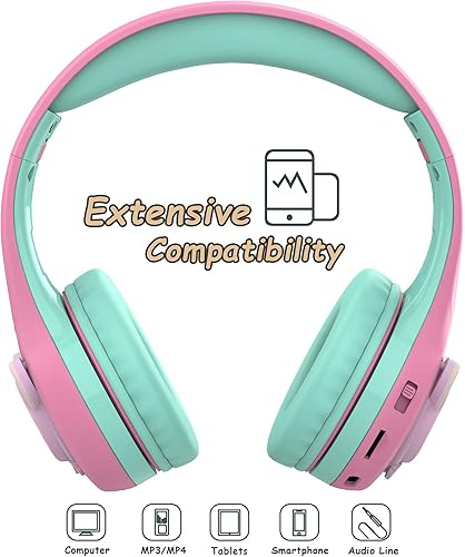 Miniatura 4 de Riwbox Kids Headphones, CB-7S Cat Kids Toddler Headphones with LED Light, 758595dB Volume Limited, Kids Bluetooth Headphones with Mic for