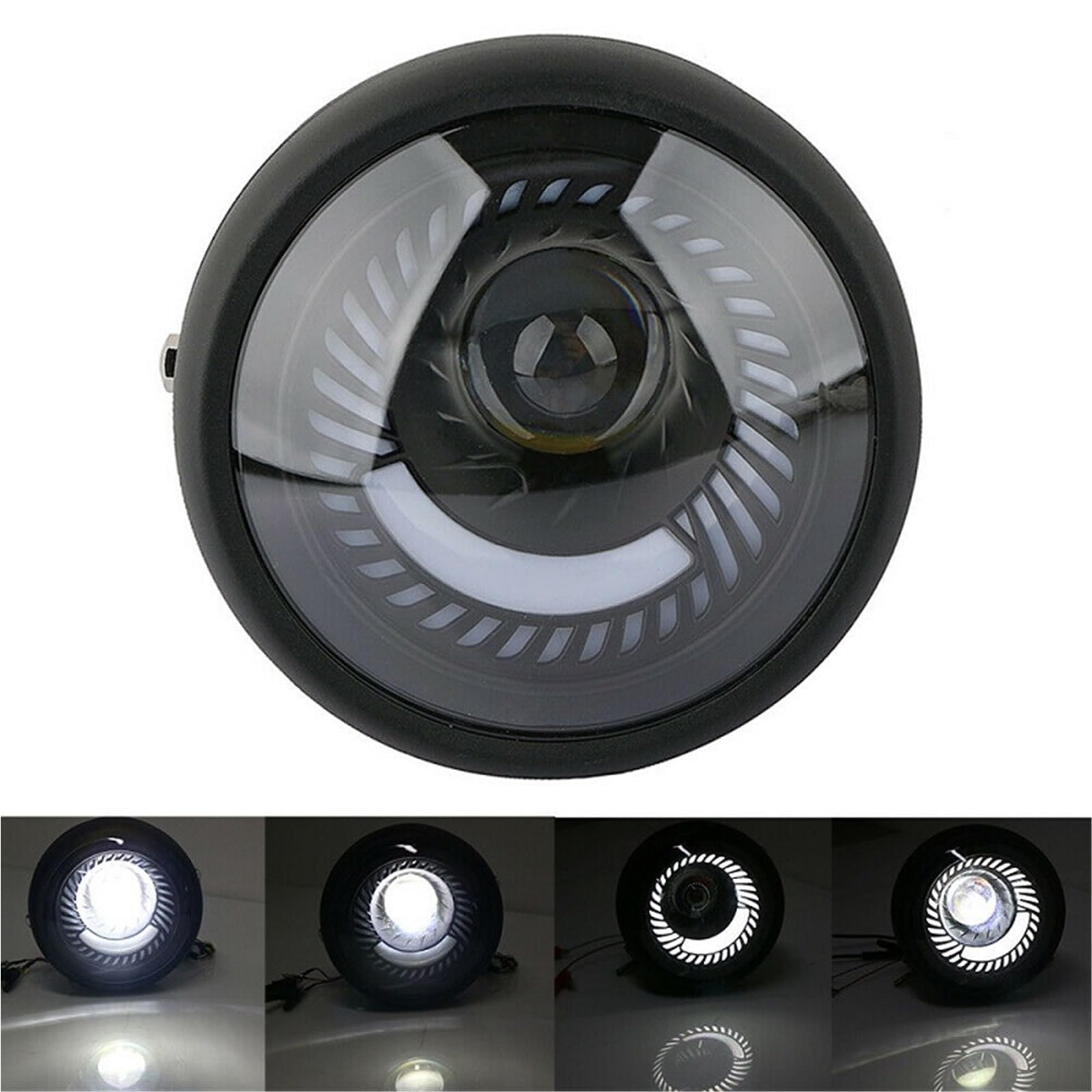 reflektory przednie Pasuje do reflektora motocyklowego Cafe Racer Bobber 6,5 cala LED spiralny biały uchwyt boczny akcesoria