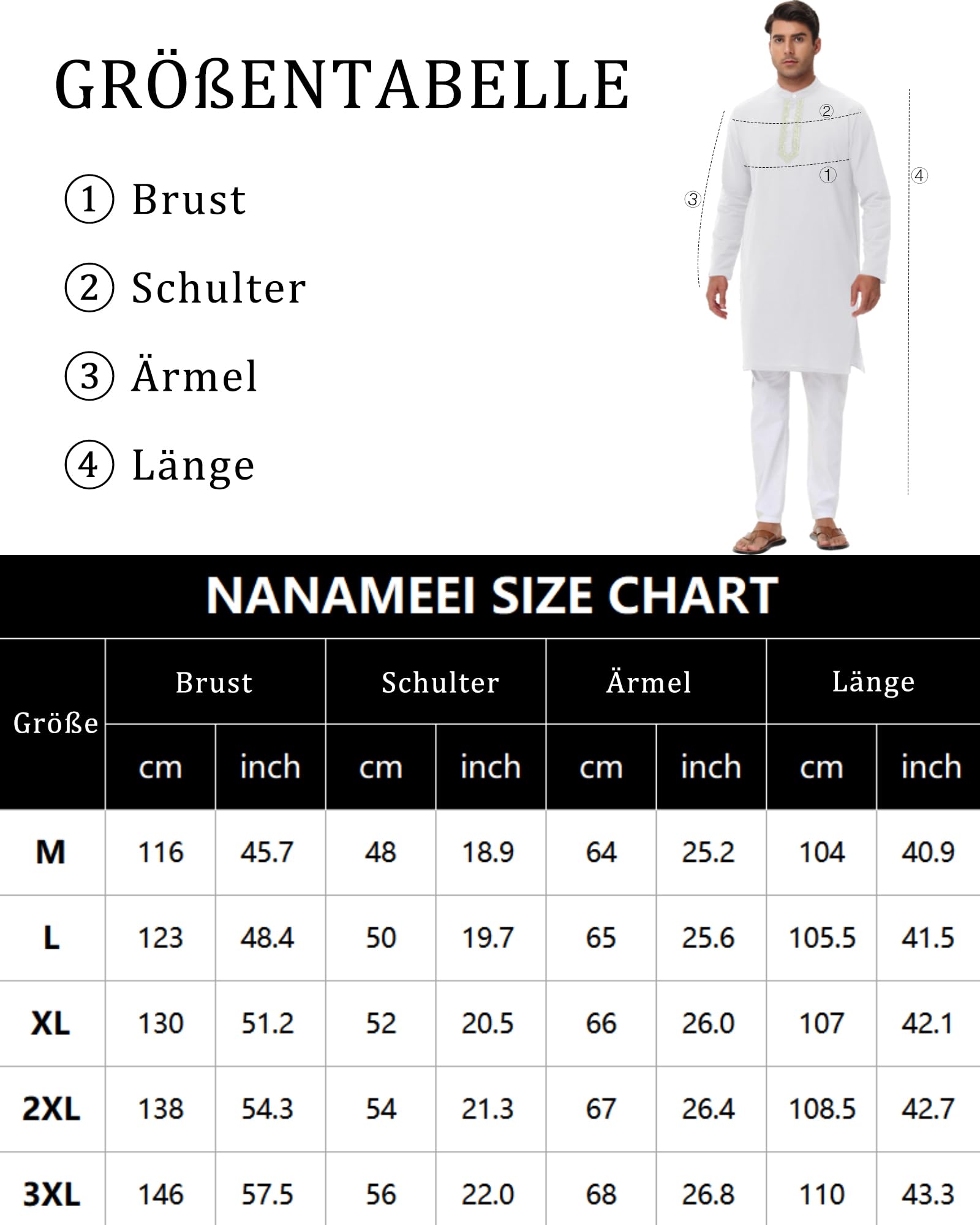 NANAMEEI Kurta Herren Baumwolle Leinen Stehkragen Langarm Knopfleiste Kaftan