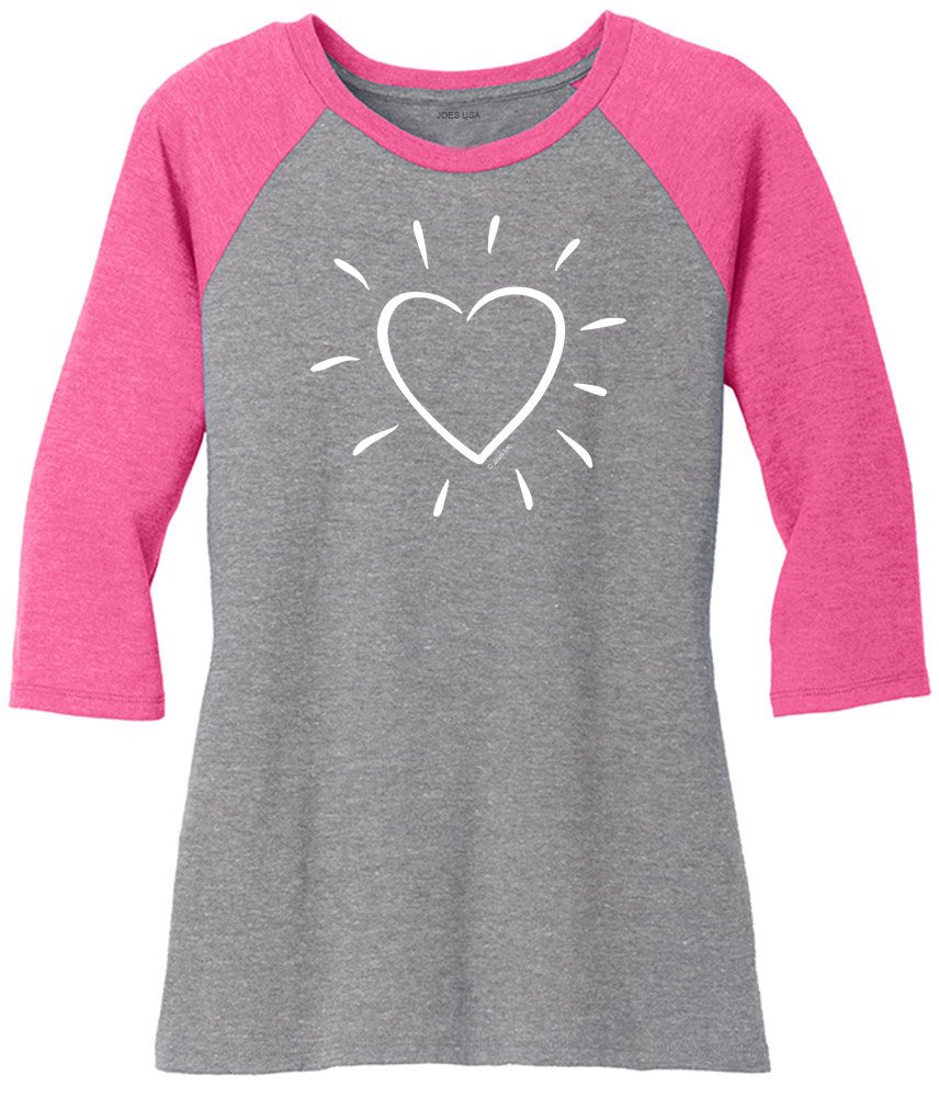 Joe's USA - Heart Logo Ladies Raglan Baseball Shirt Sizes XS-4XL