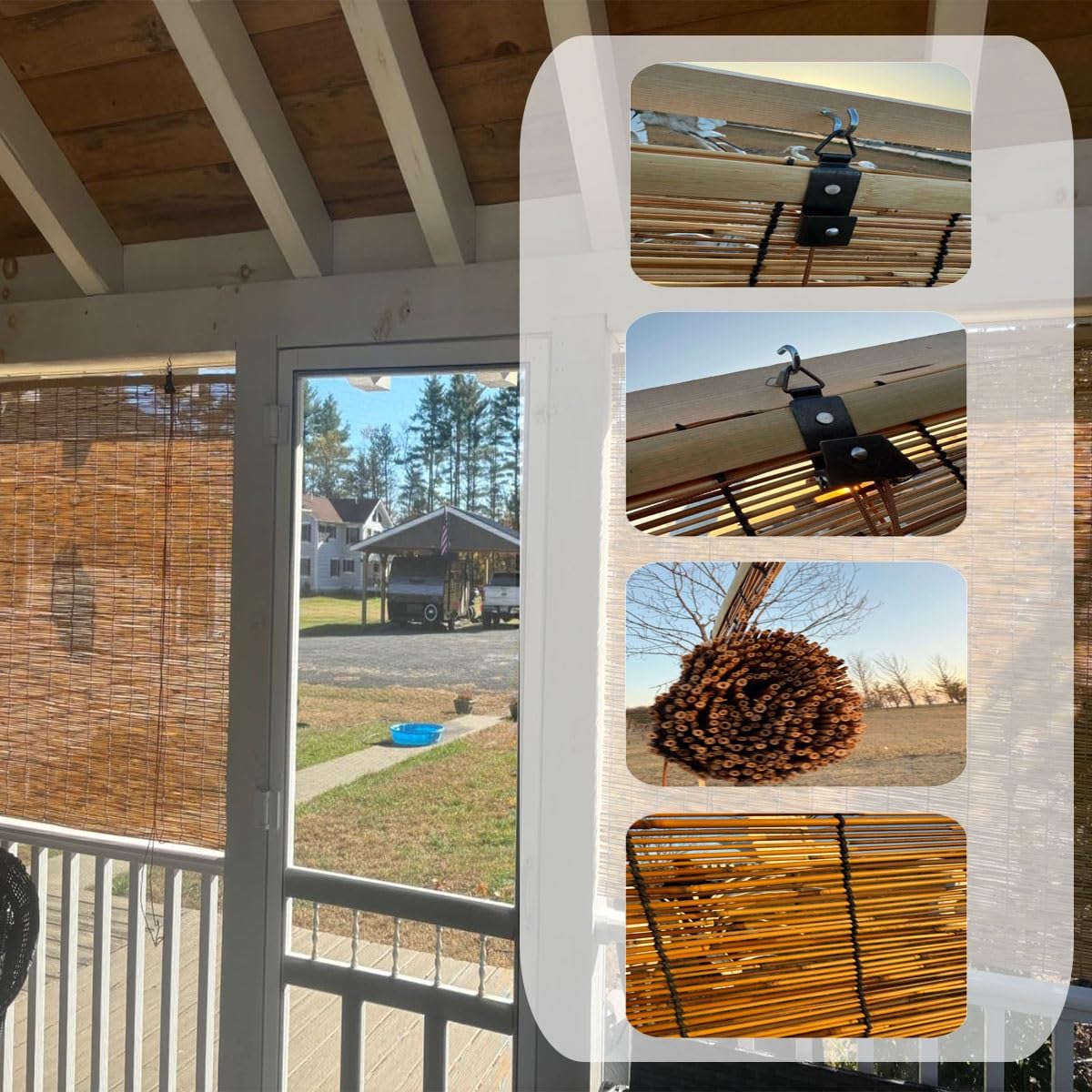 Zonwerende bamboe rolgordijnen for buitenpergola's, ventilatierietramen rolgordijnen, snoerloze veranda Romeinse gordijnen for terrassen en patio's 30 50 70 120 140 160 cm(W120cm x H130cm