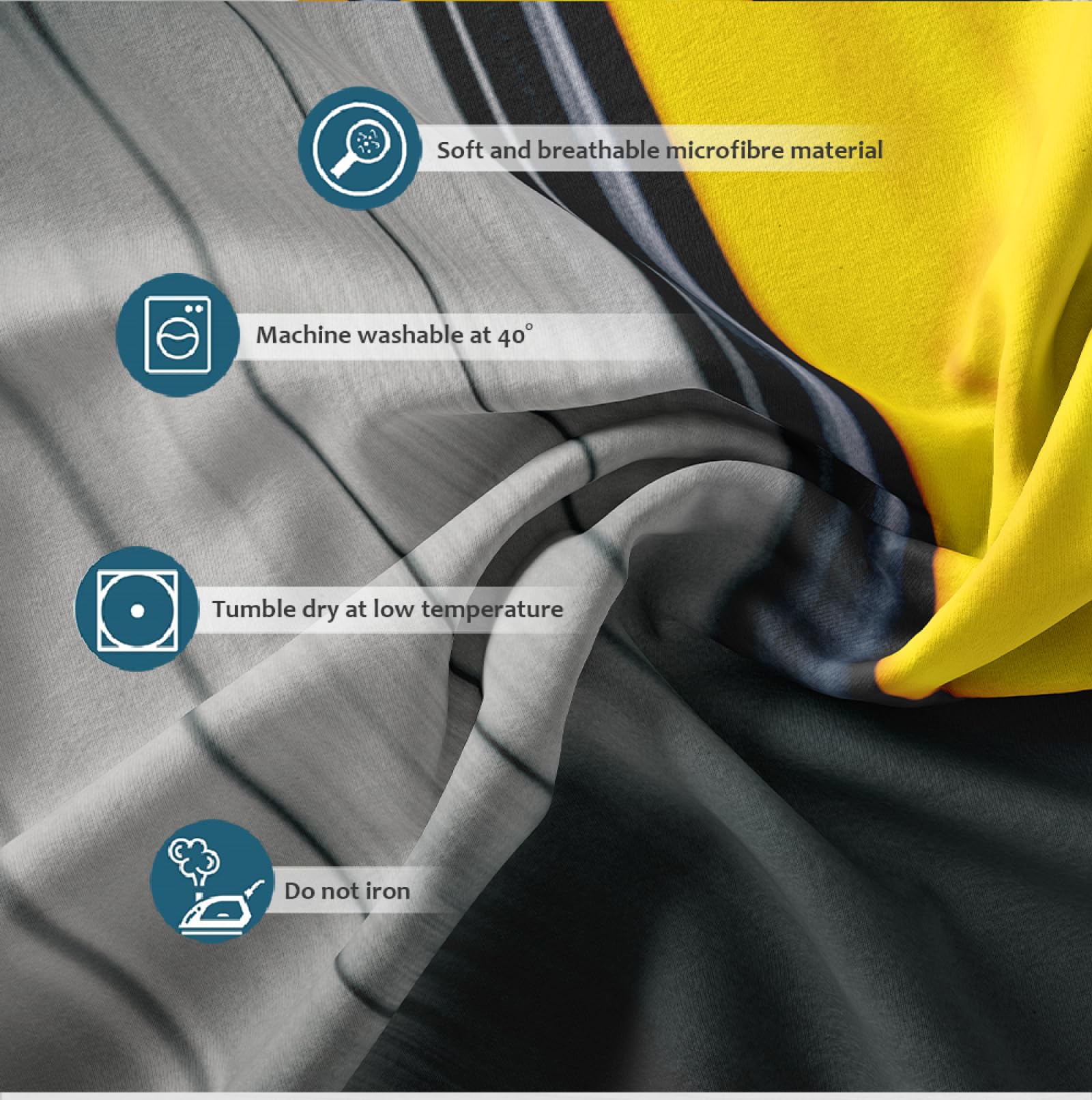 Abstract Art Duvet Cover Record Soft Microfiber Bed Quilt Cover con 2 federe Easy Care Yellow and Black Bedding Set di 3 pezzi 220x240cm