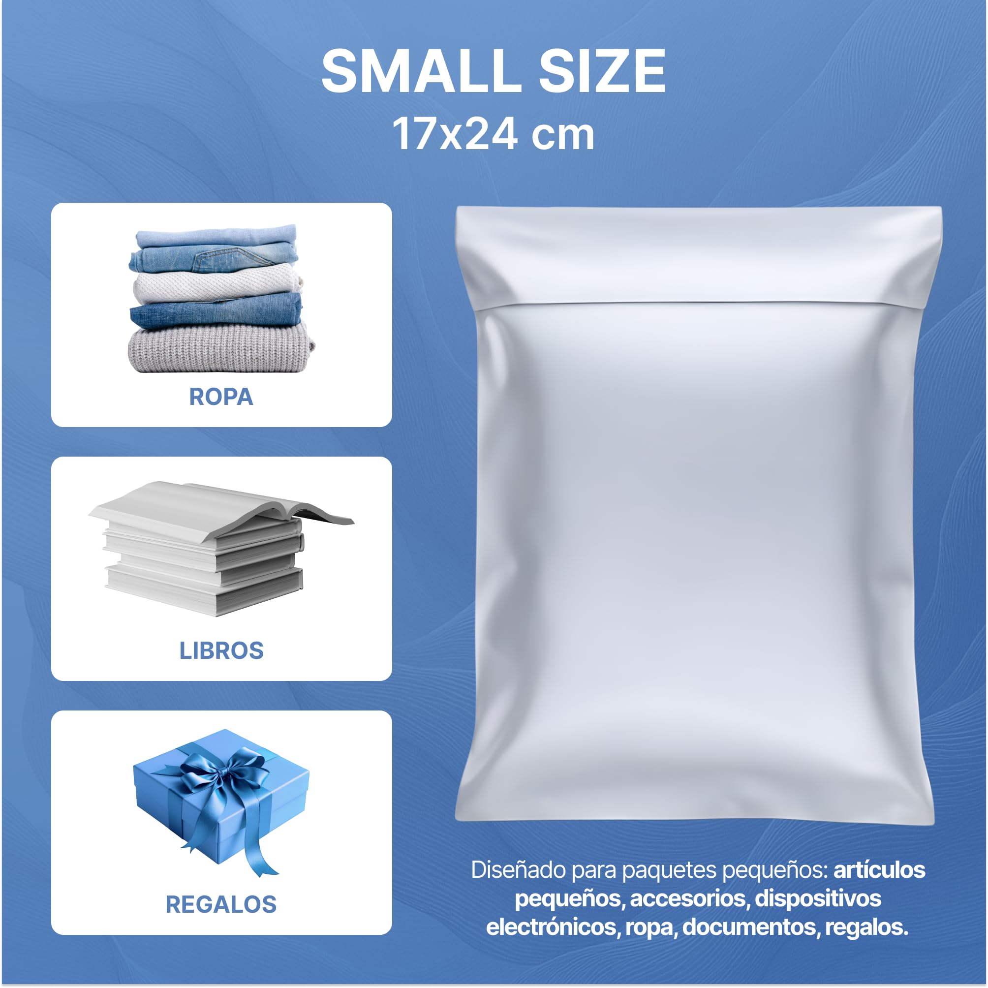 Pack de 25 bolsas de envío S 17x24 cm | Sobres de envío de plástico para ropa y documentos | Bolsas opacas e impermeables para paquetes | Embalaje para Vinted, Wallapop y ecommerce