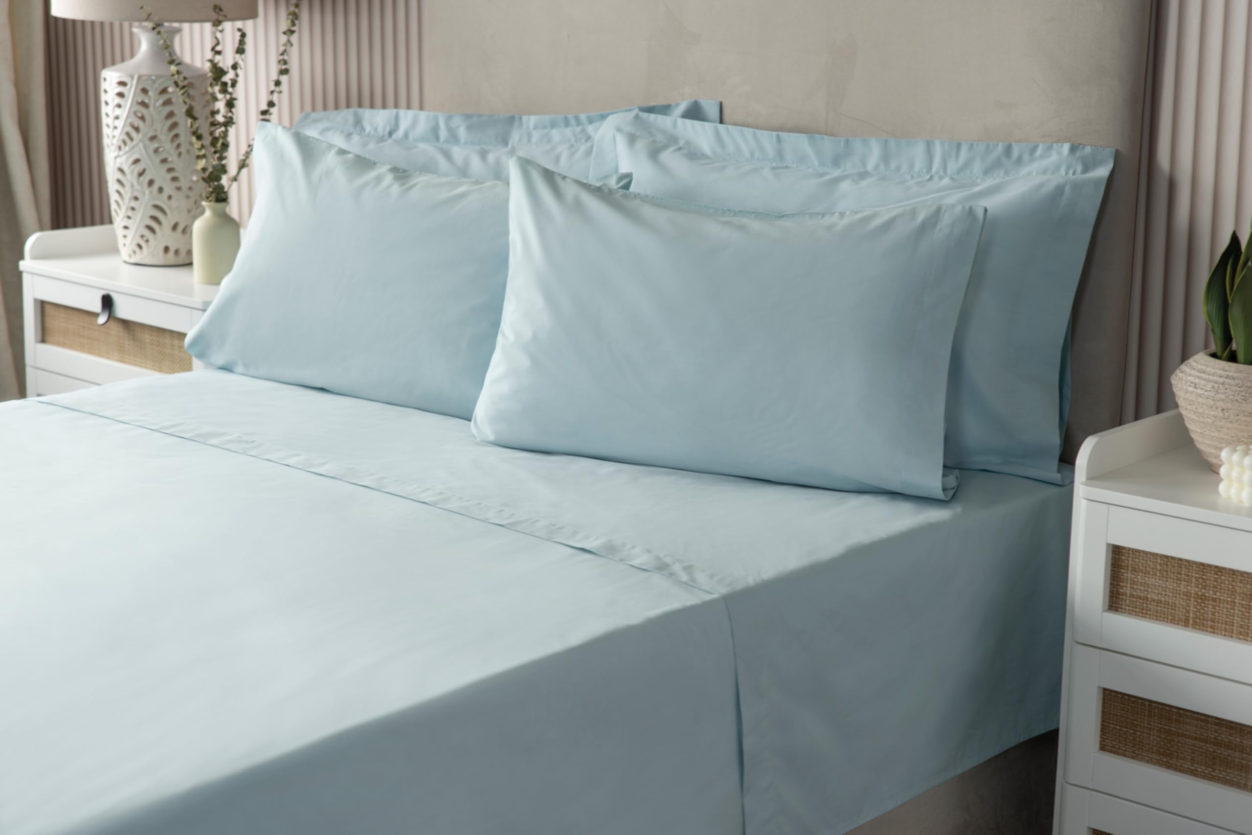 Belledorm Luxury Fitted Bed Sheet With Matching FREE 2 X PILLOW CASE Plain Dyed Poly Cotton Percale Easy Care Bed Sheet Genuine 50% cotton 50% polyester (Single, Duck Egg) — image 1