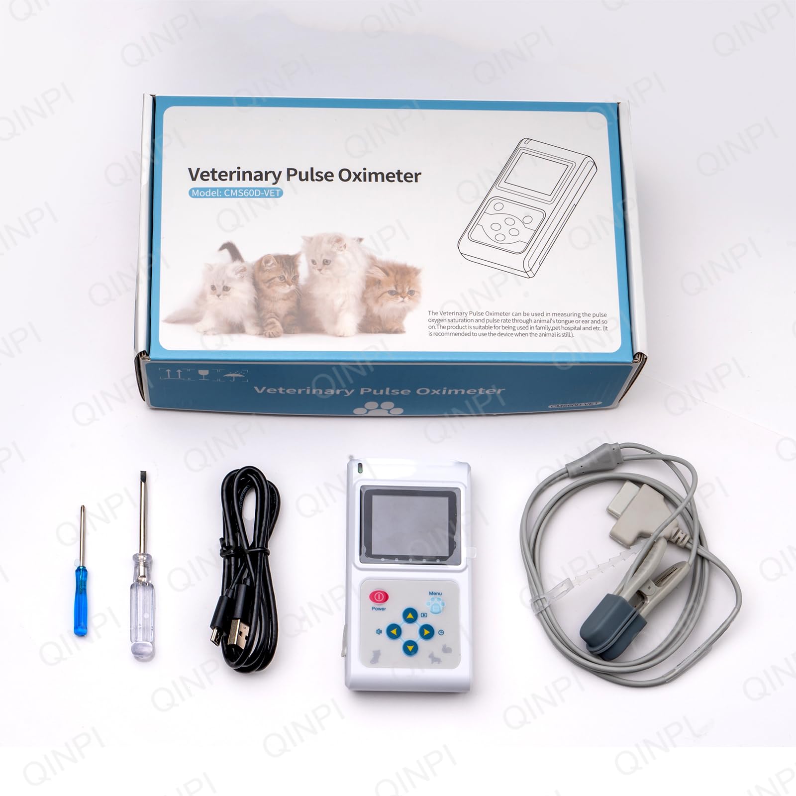 Oxymètre vétérinaire portable, avec sonde et câble USB, capteur SpO2 auriculaire/lingual, moniteur de fréquence cardiaque pour chiens, chats, animaux de compagnie, hôpitaux familiaux et vétérinaires