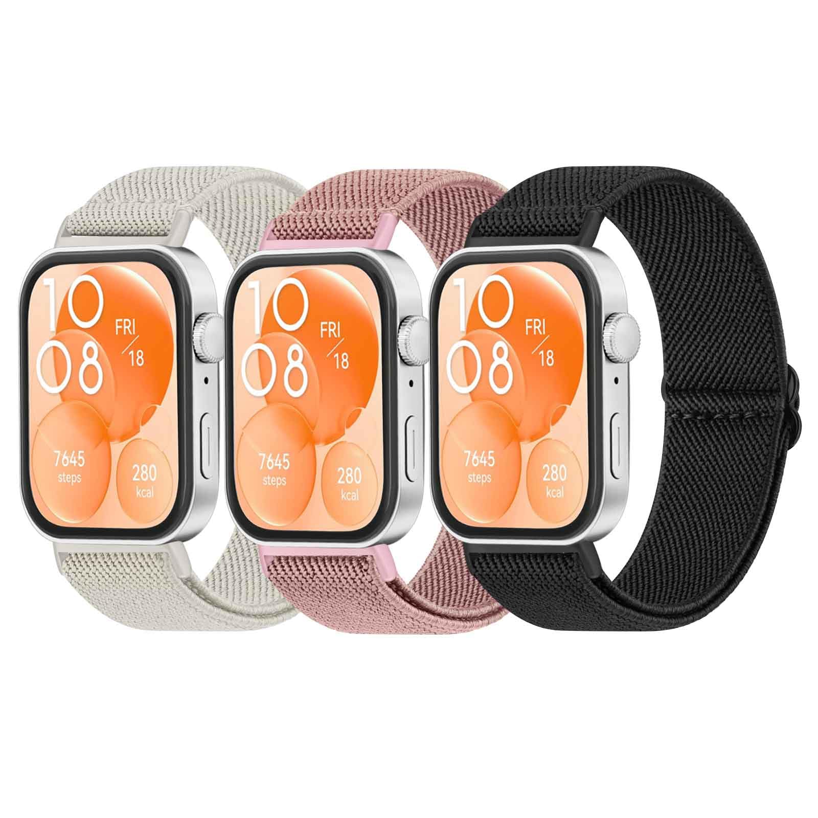 【3 PACK】 Elastic Straps for Huawei Watch Fit 4/4 pro/Fit 3, Stretchy Adjustable Nylon Stylish Wristband Nylon Replacement Band 3-Pack 01
