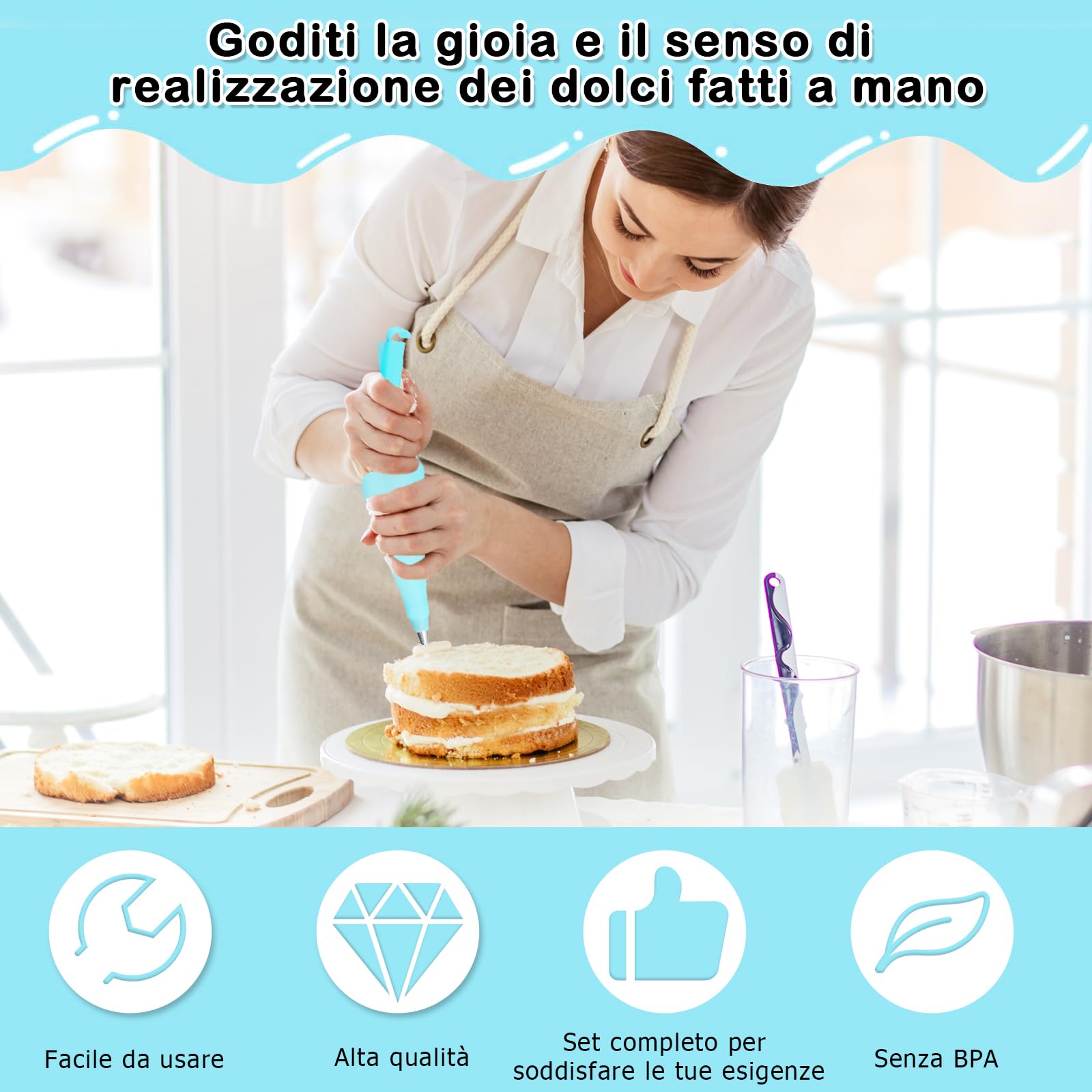 Kit per Decorare Torte, Piatto Girevole per Torte, Supporto Girevole per Torte con Palette Angolari, Raschietto, Pasticceria, 24x Punte, Pasticceria Accessori