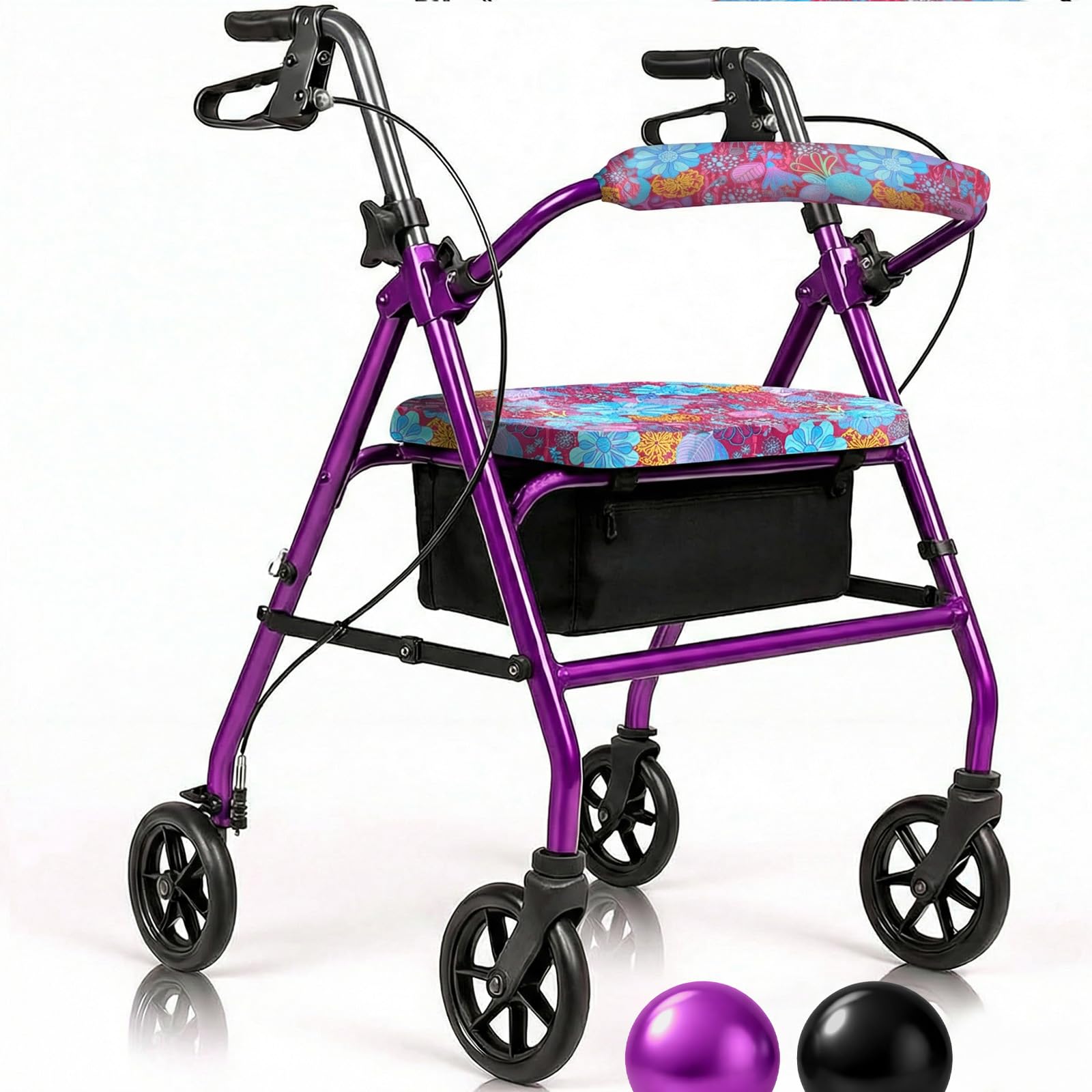 Vive Mobility Steel Rollator Walker with Seat - Foldable, Narrow, Rolling Senior Walker for Small Spaces - 4 Wheel Lightweight Adult Easy Drive with