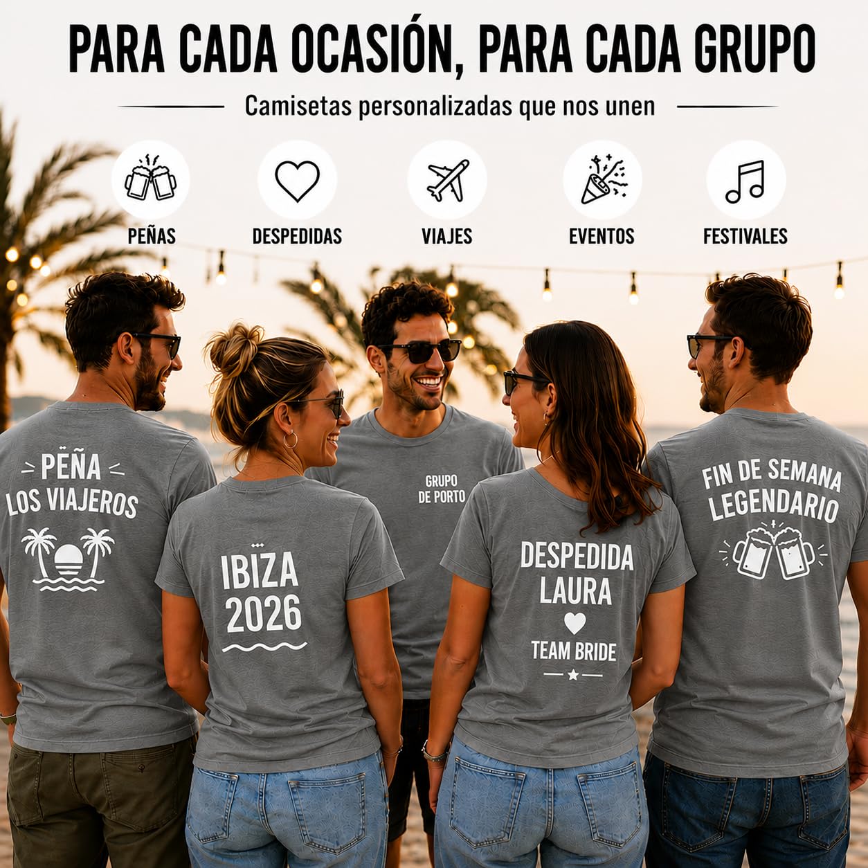 Pack 5 Camisetas Técnicas Personalizadas para Peñas, Despedidas y Grupos | Camisetas Deportivas Unisex para Eventos y Amigos