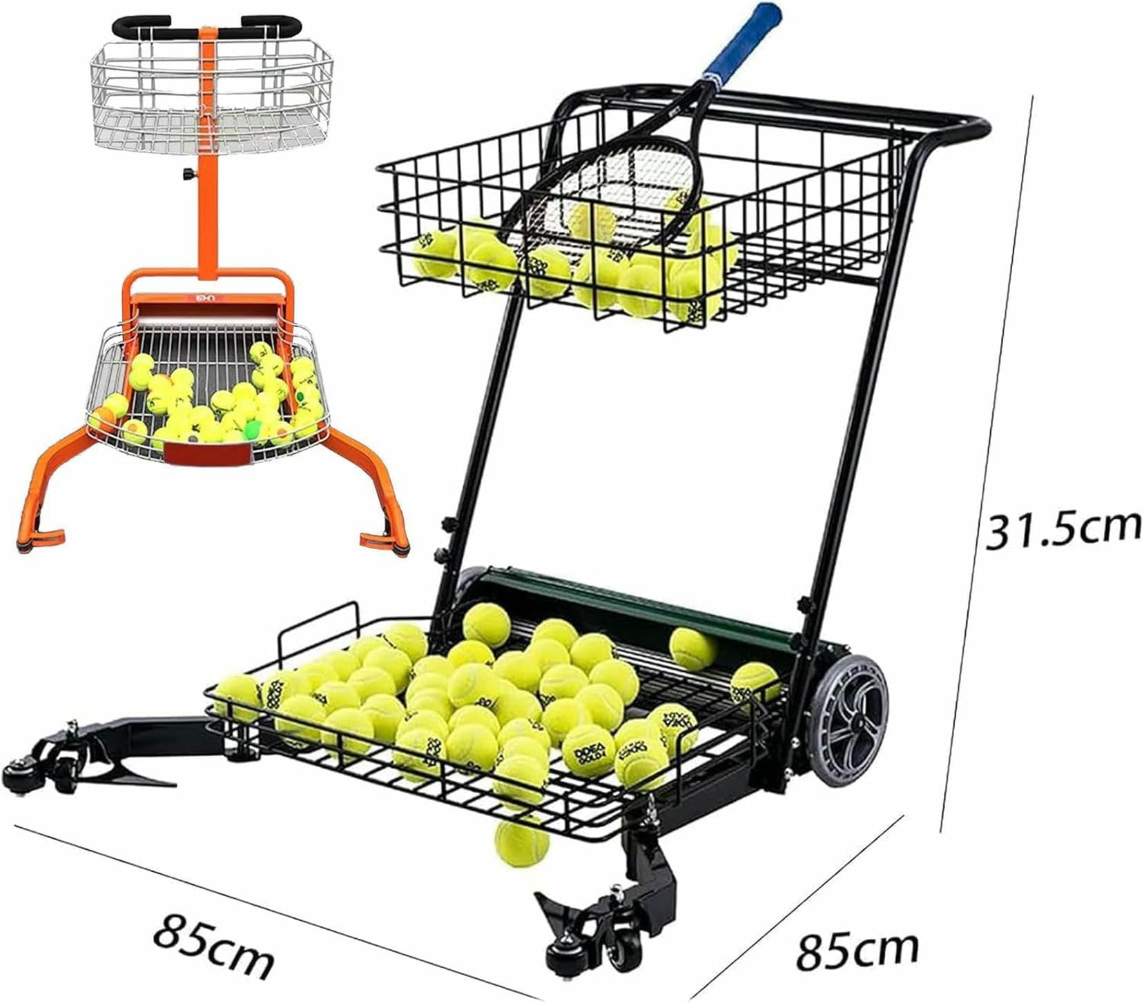 Raccoglitore di palline da tennis, con sistema di recupero automatico a pressione manuale, raccoglie palline da tennis rimovibile, dispositivo portatile può contenere 290 palline per una facile