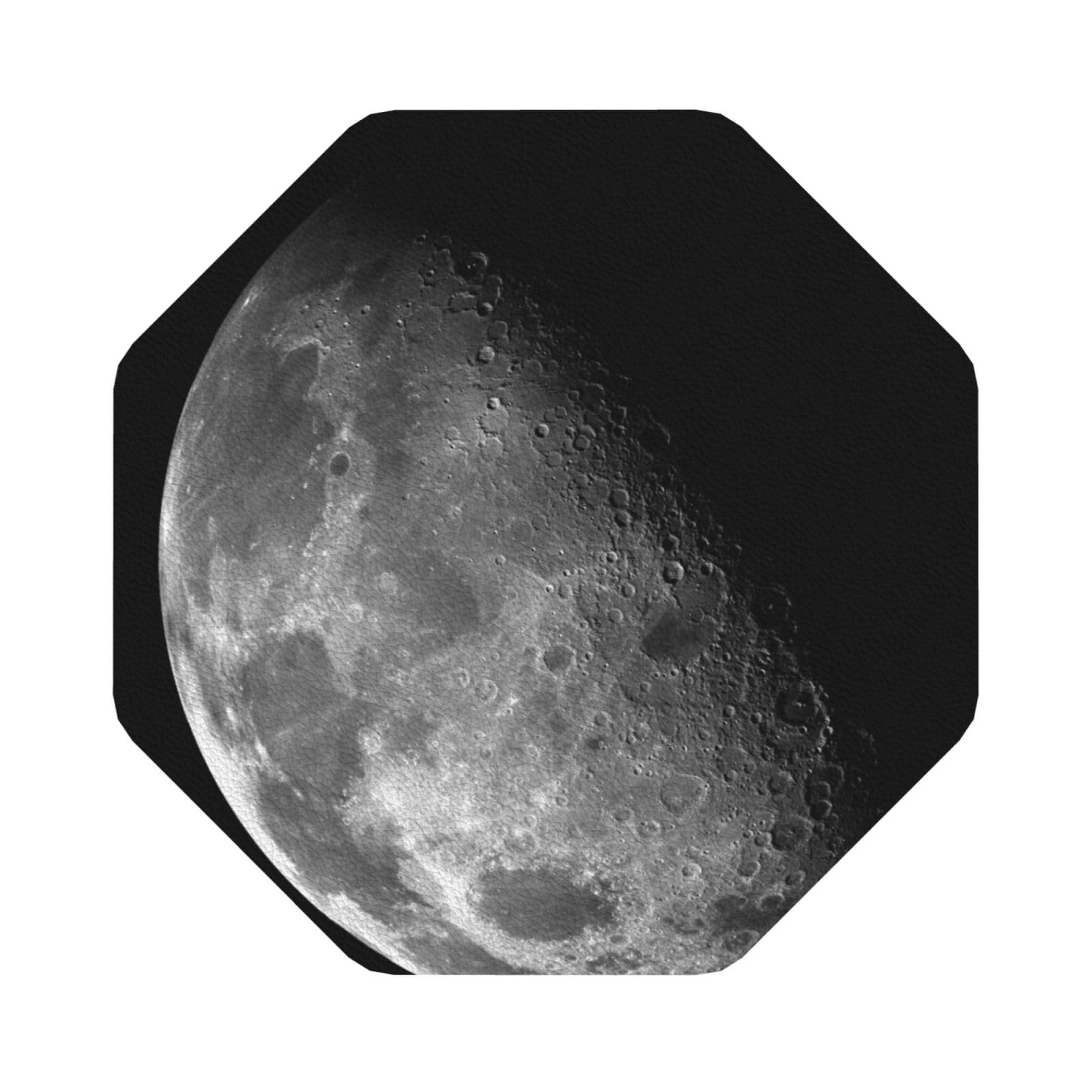 Black Background Moon PU Leather Coasters Set of 6 Octagon Drink Coasters
