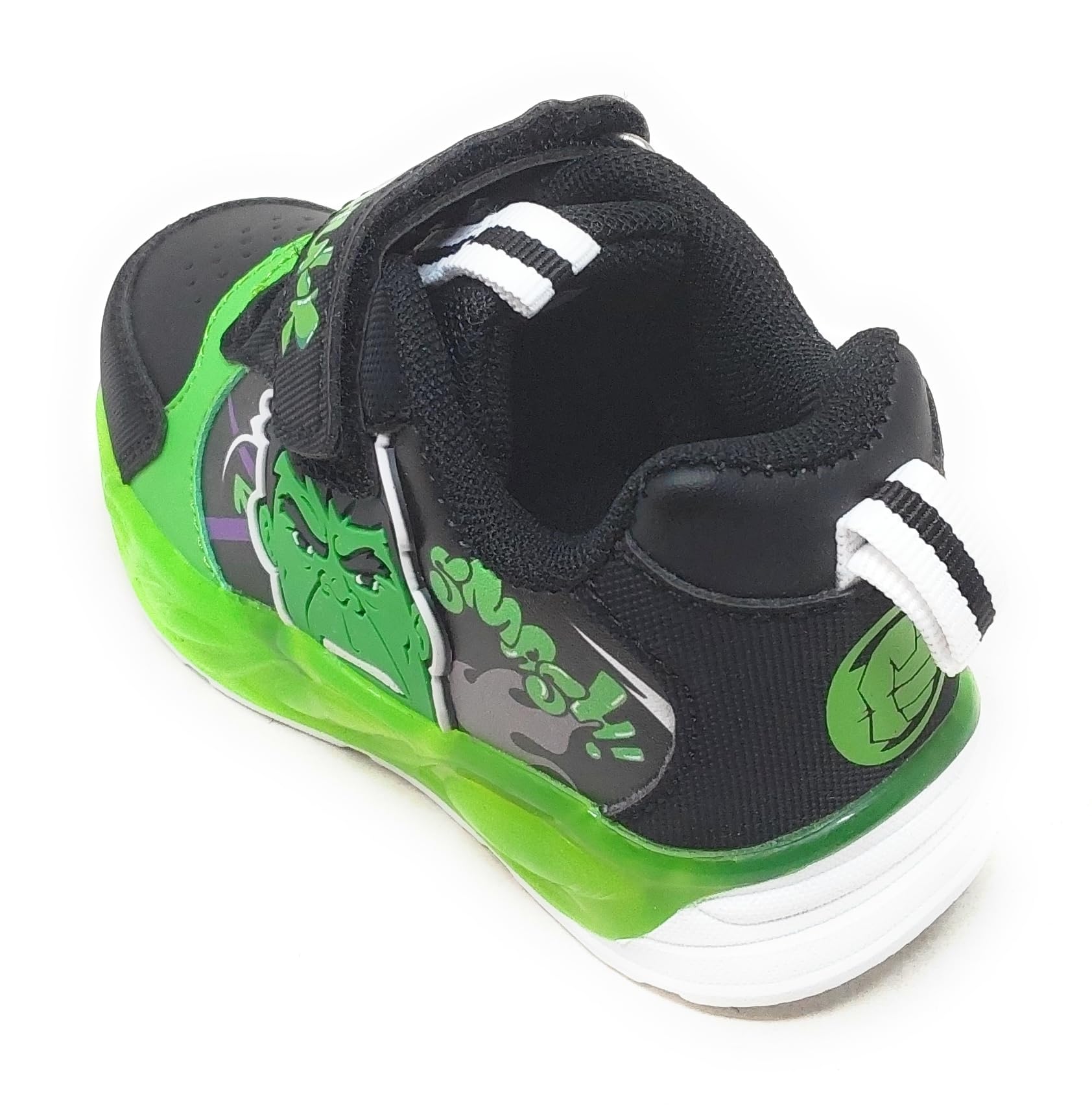 Scarpe da Bambino con Luci LED,Design a Tema Hulk,Verde e Nero, R1010288S Chiusura a Strappo,Suola Antiscivolo