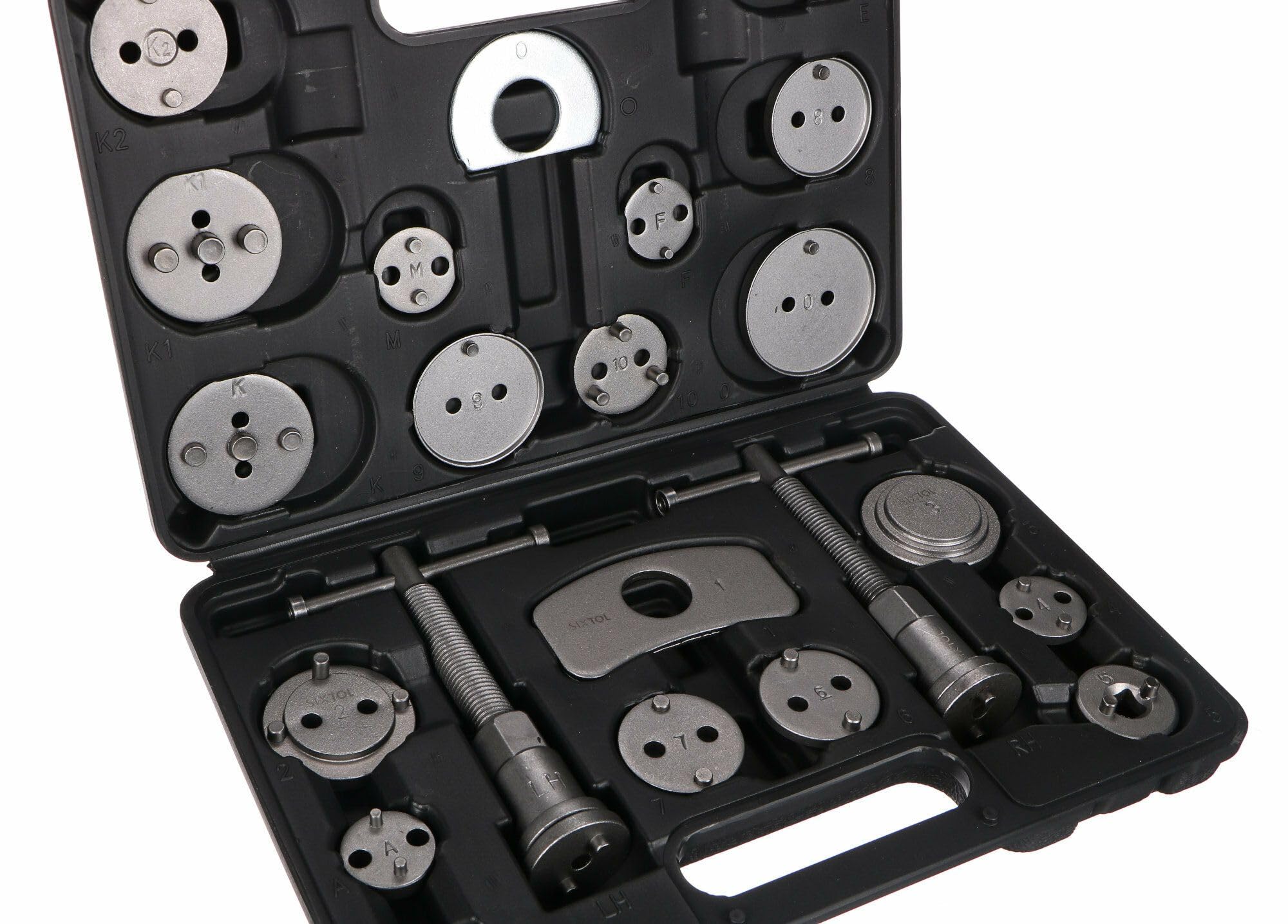 Set di Freni Meccanici Nero 22 | Set di Ripristino del Pistone del Freno | 22 Pezzi | Rotazione Inversa e Compressione | Strumento per Freni a Disco | Adattatore per Numerosi Veicoli | Cassetta
