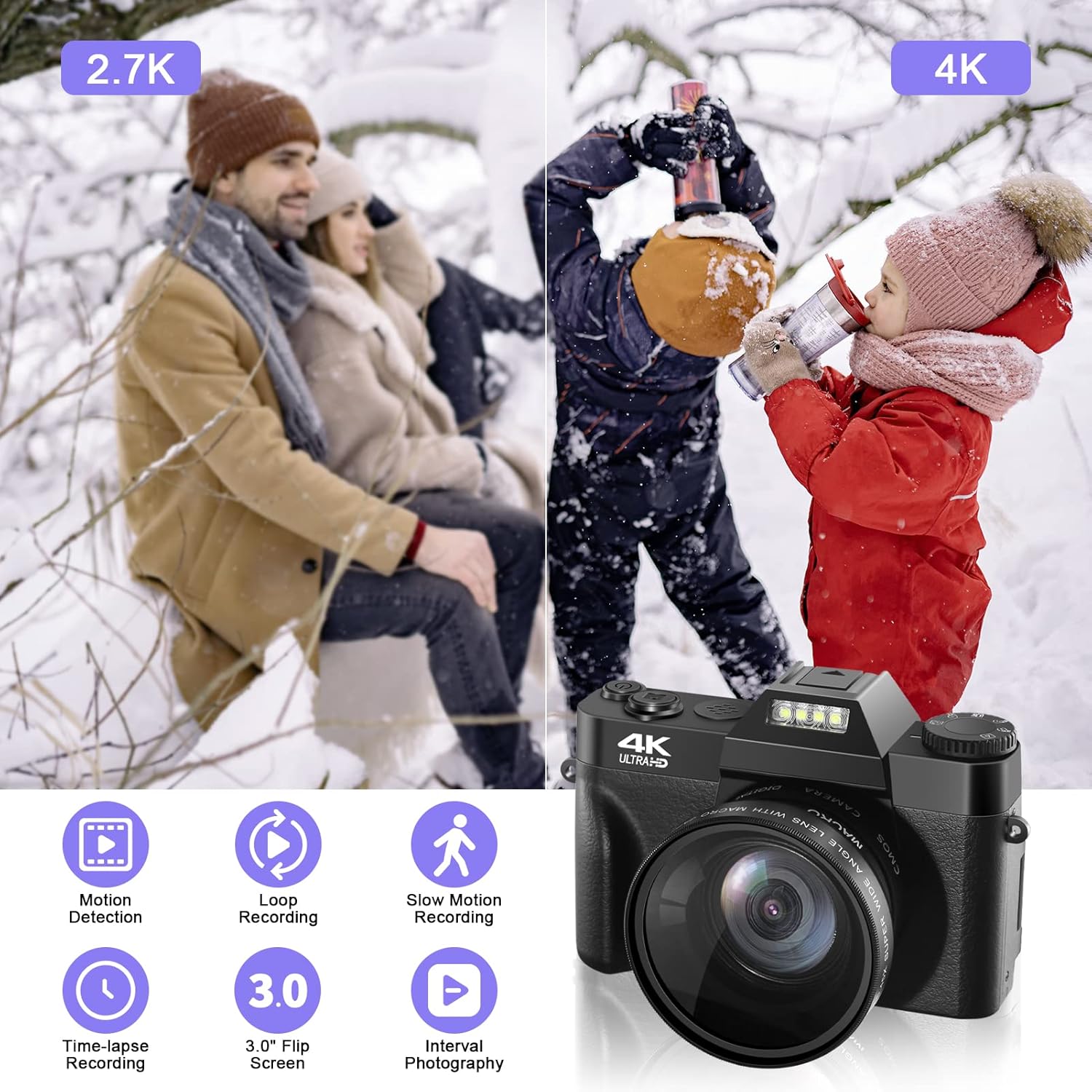 4k digital camera for photography and video 48mp vlogging camera for youtube autofocus 16x digital zoom travel camera with 32gb sd card180 degree 3