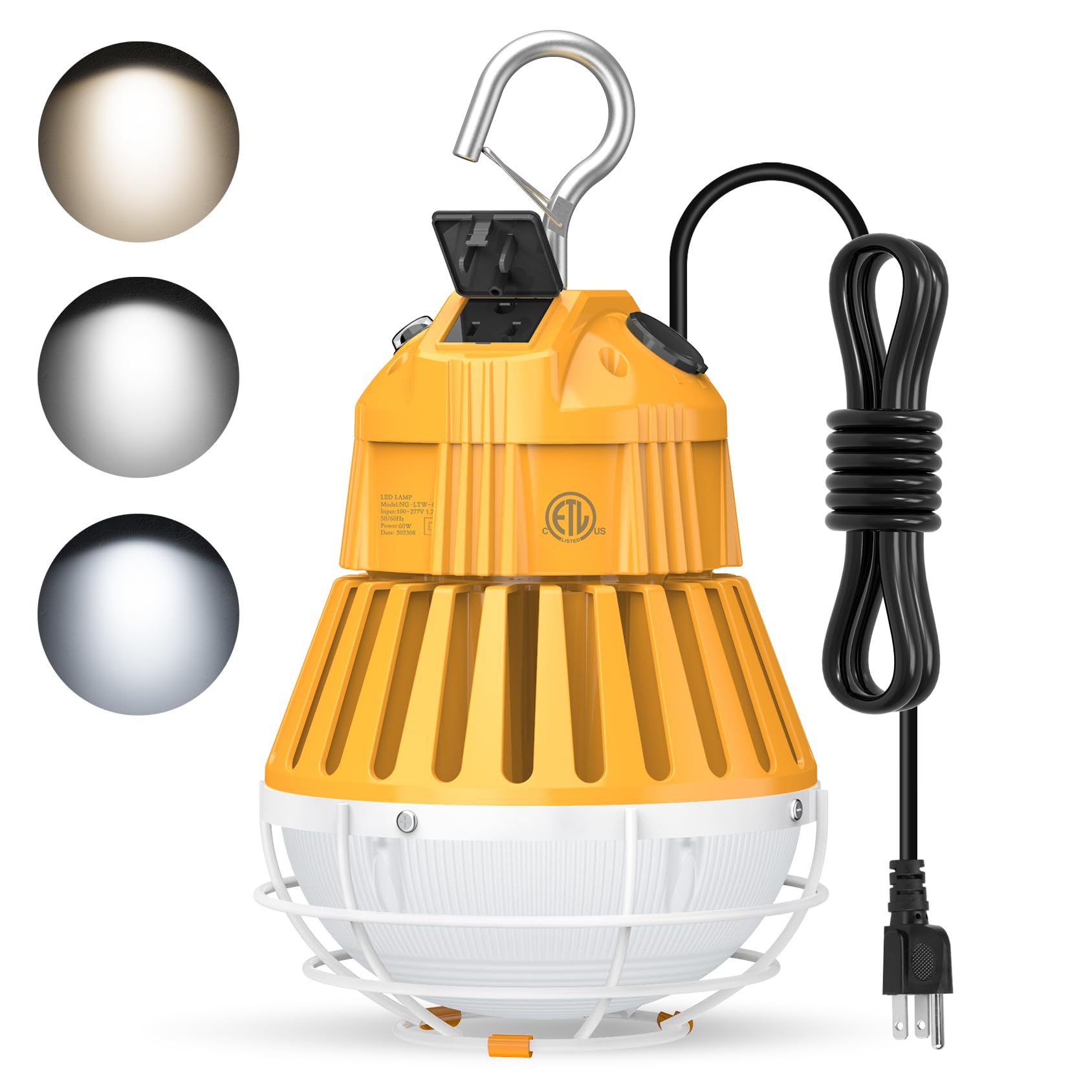 LED Temporary Work Light,48W/64W/80W Adjustable,4500K/5000K/5700K CCT Adjustable Construction Light with 10ft Cable Plug and Sturdy Hooks Linkable LED