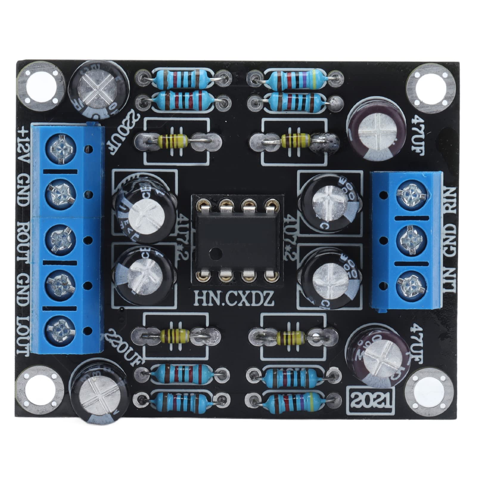 2 Channel Audio Preamplifier Board for Car Speakers, NE5532 Model, Single Power Supply, DC12V 30V Working Voltage, 2.2 Times Magnification, Thick PCB Panel for Stable Operation