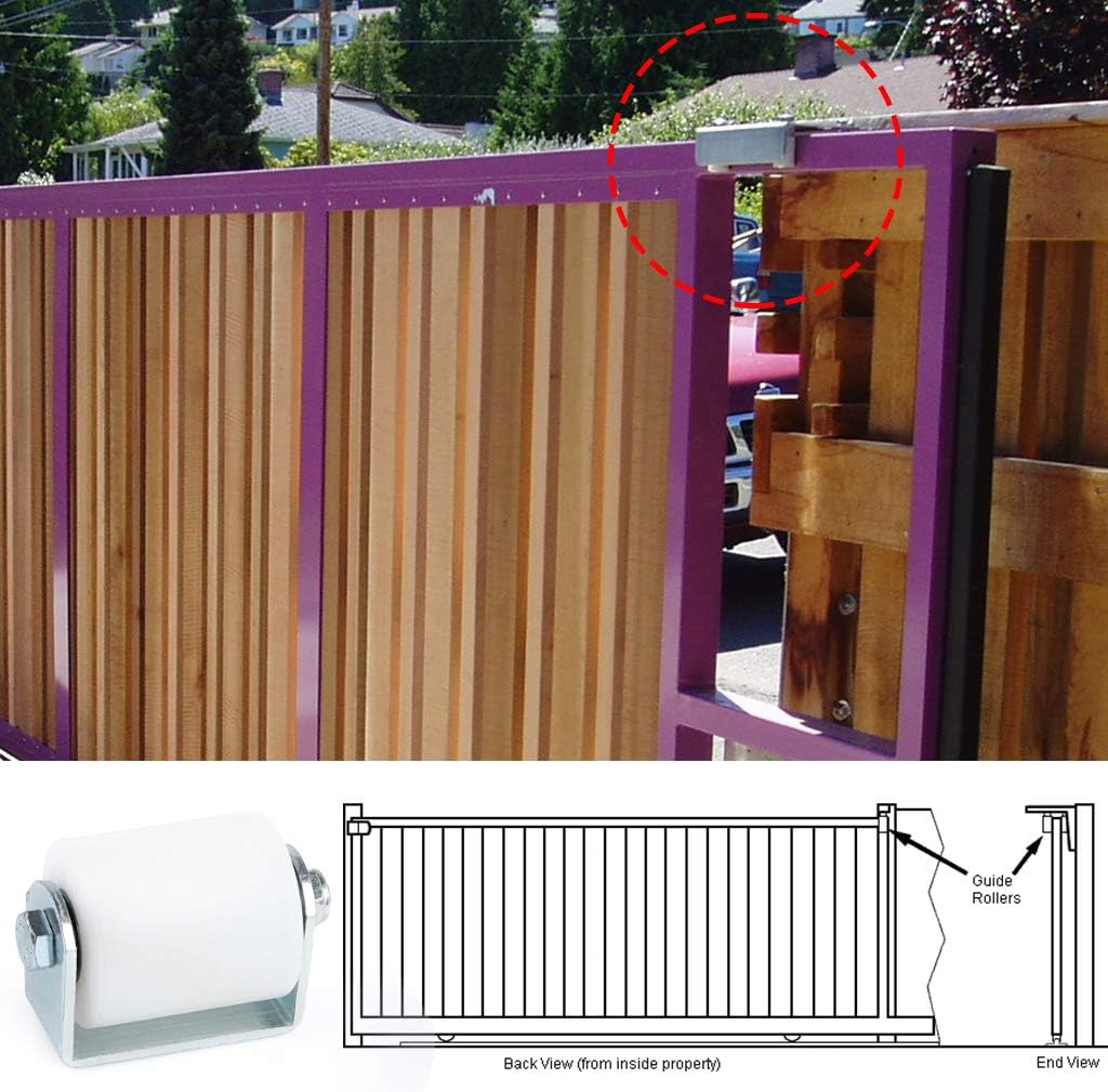 Skelang Slide Gate Guide Roller 3 Inches, UHMW Hard Nylon Sliding Rolling Gates Guider with Post Welded Bracket, Heavy Duty Sealed Ball Bearing Side Roller Assembly, Pack of 2