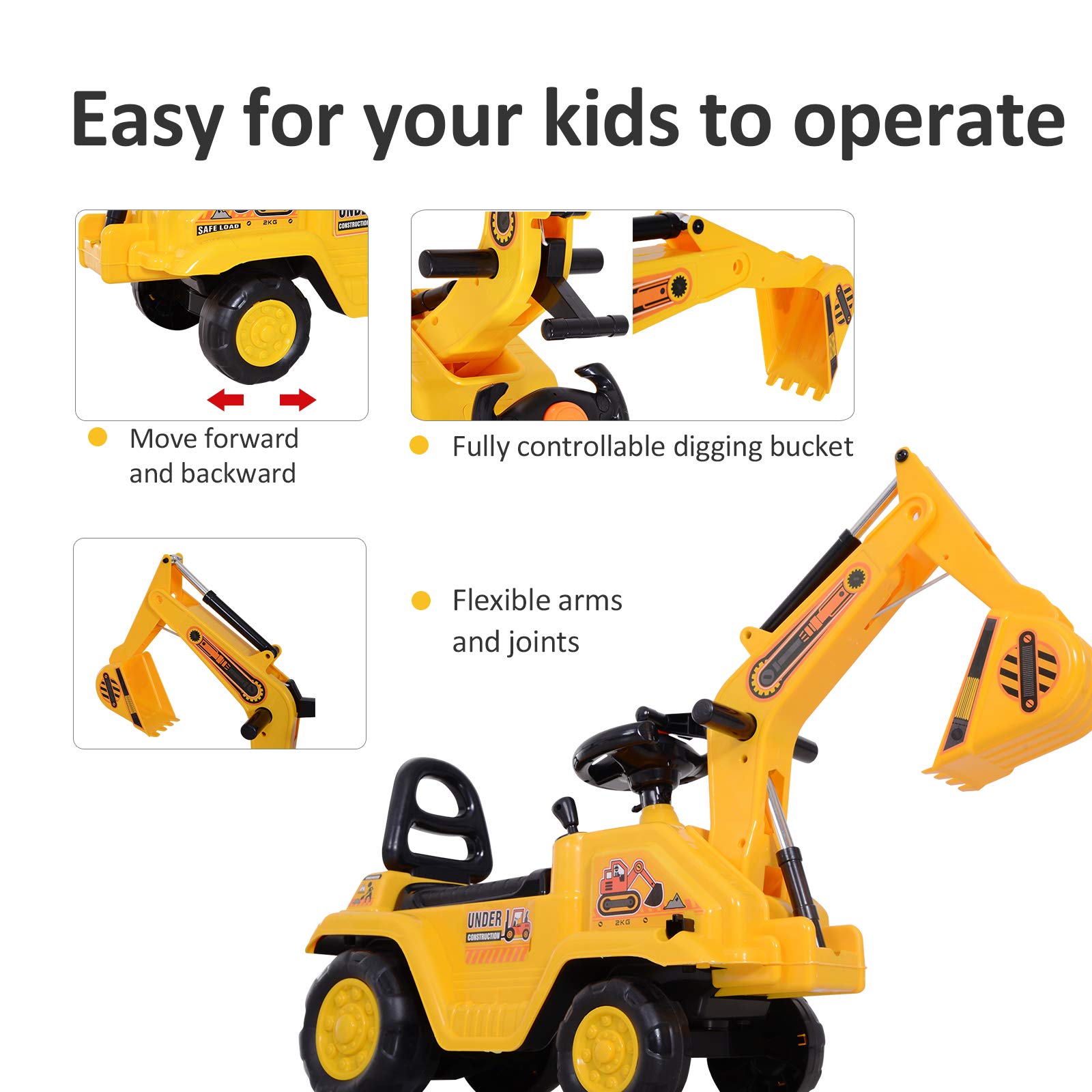 Buy NO Power 3 in 1 Ride On Toy Excavator Digger Scooter Pulling