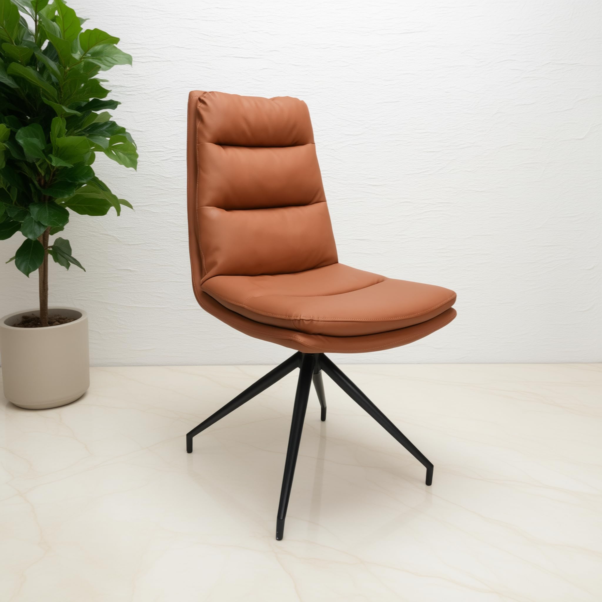 Luxe 180° Revolving Chair | PU Leather Upholstered Cushioned Seat | Sturdy Metal Legs with Swivel Base | Durable & Stylish Comfortable Chair for Dining Room, Living Room | Brown-image-18