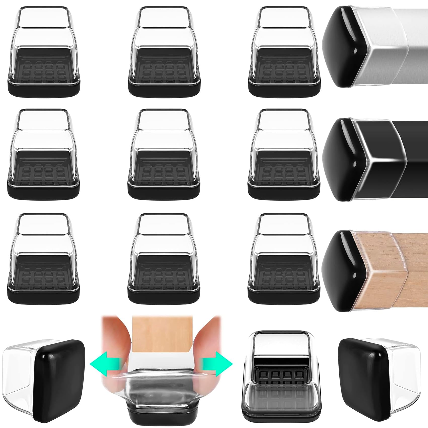 Chair Sliders for Carpet, 16PCS Furniture Sliders for Carpeted Floors & Hardwood Floors, Square Chair Glide Pads for Quickly and Easily Moving Furniture, Protect Floor(Clear, Fit 1"-1.4")