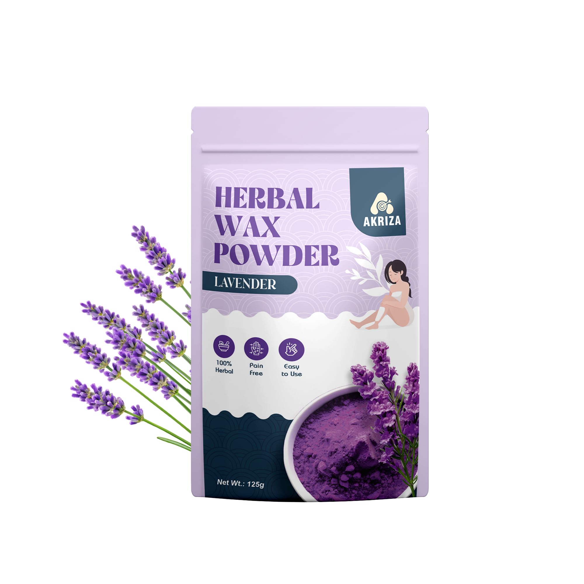 AKRIZA Painless Herbal Wax Powder for Hair Removal - 125g | For Women & Men | Quick & Easy Use on Hands, Legs, Underarms, Bikini & Intimate Areas | No Chemicals, No Irritation, All Skin Types (125 Gm, Lavender)-image-35