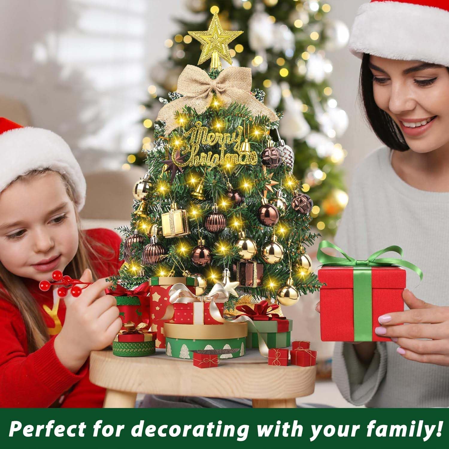 SVNVIOZ Mini-Weihnachtsbaum 60 Cm Mit Lichtern & Bronzenen Ornamenten – Tisch-Deko Für Zuhause & Büro