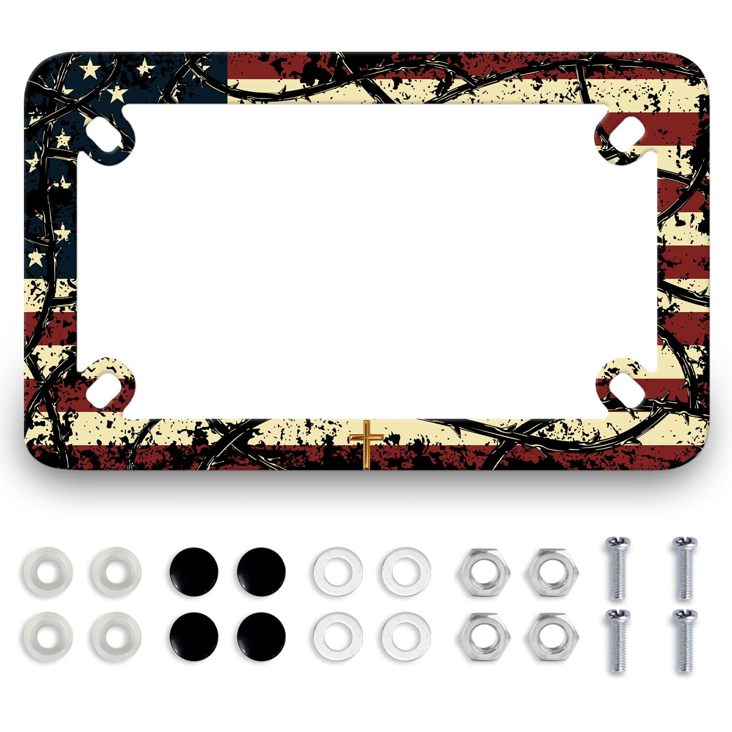 Motorcycle Jesus Cross License Plate Frame American Flag Stainless Steel Funny Motorbike License Plate Holder Black Tag Holder Motorcycle Accessories