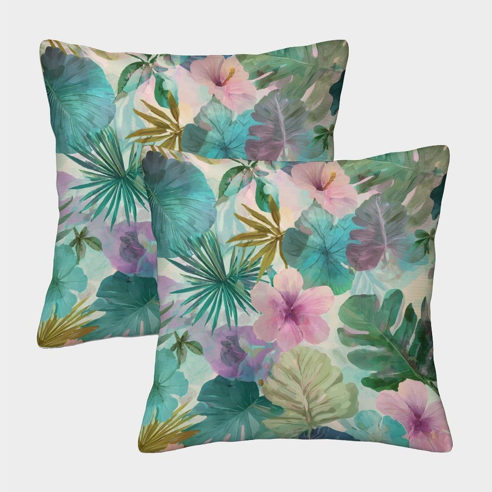 kaiyun 2 Pack Watercolor Effect Tropical Flowers And Plants 3D Image Printed Single-sided Cushion Cover 45x45cm