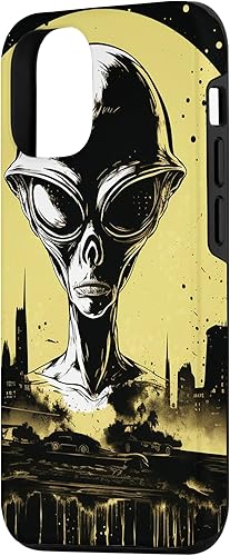 Vista 2 de iPhone 14 Pro Cute Green Alien Head UFO Space Face Alien Case