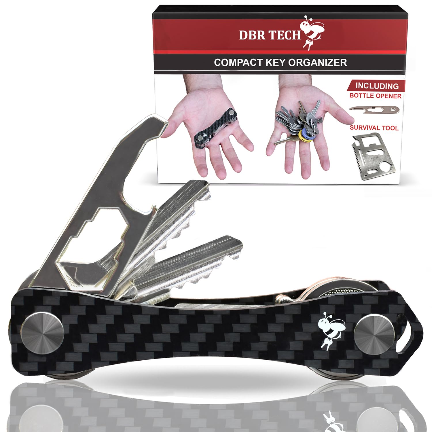 Carbon Fiber Compact Key Holder, Premium Smart Key Organizer Keychain (4-20 Slots), Heavy Duty Minimalist Multikey Folding Pocket Keyholder, Durable Locking Mechanism, Slick Slim Quiet Profile